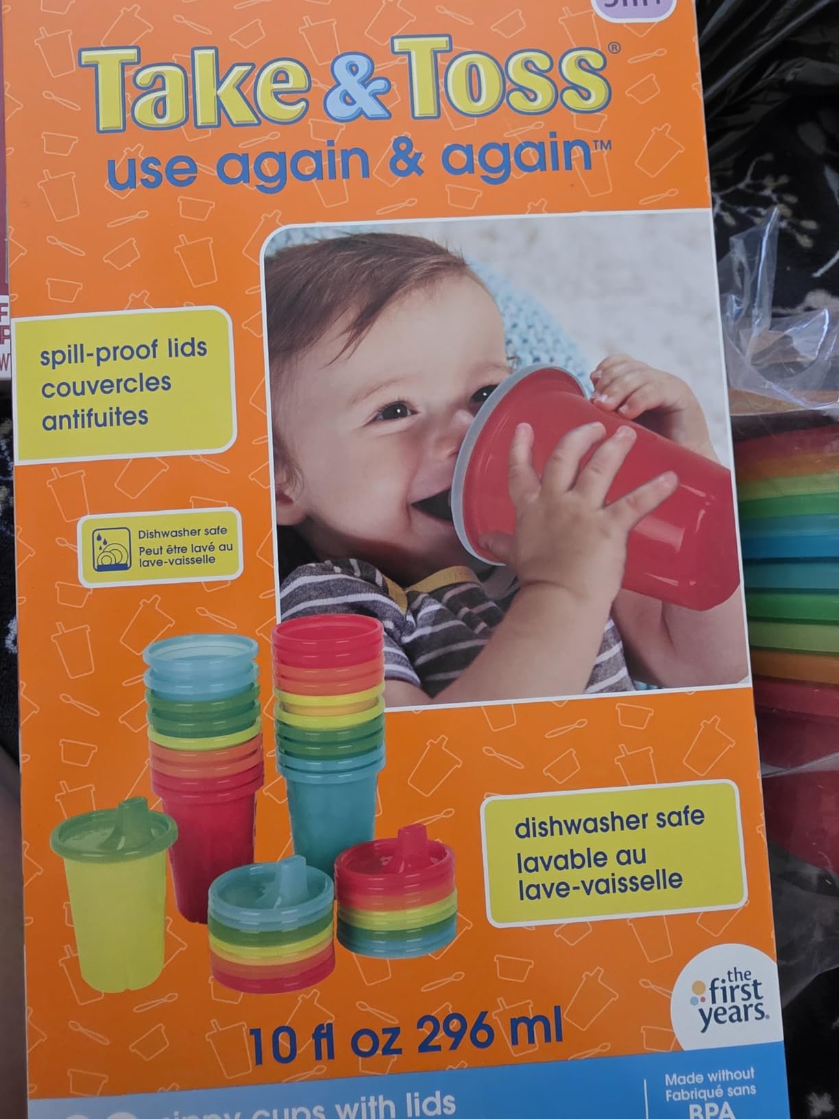 The First Years Take & Toss Spill Proof Sippy Cups - Rainbow Party Pack - Reusable Toddler Cups - Kids Cups and Snap On Lids for Ages 9 Months and Up - 20 Count customer photo 1