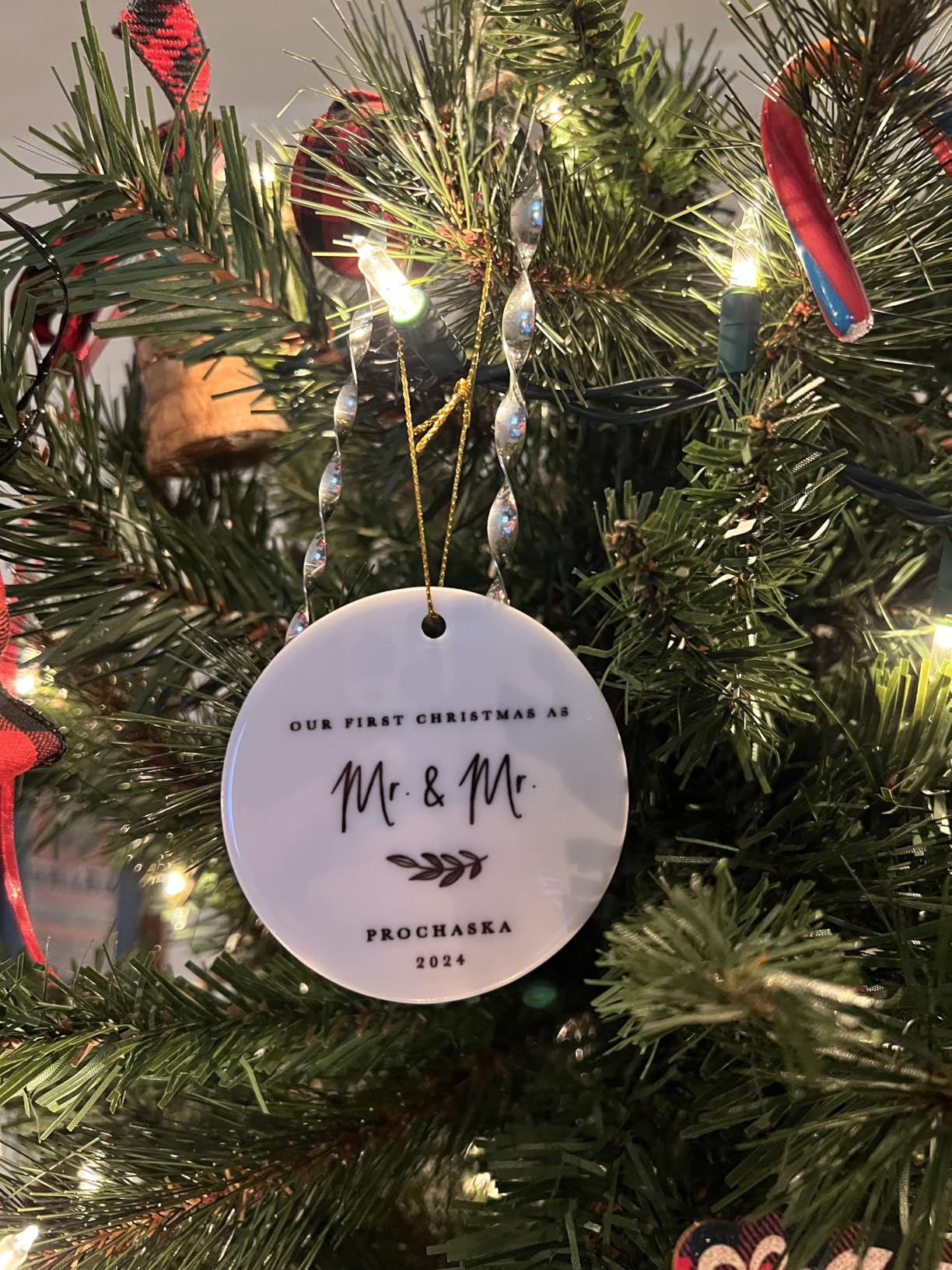 Andaz Press Personalized Adoption Round Ceramic Porcelain Christmas Tree Ornament Keepsake Collectible Gift, Forever Family 2026, Antique Handdrawn, 1-Pack Adoption Ornament 2026 customer photo 2