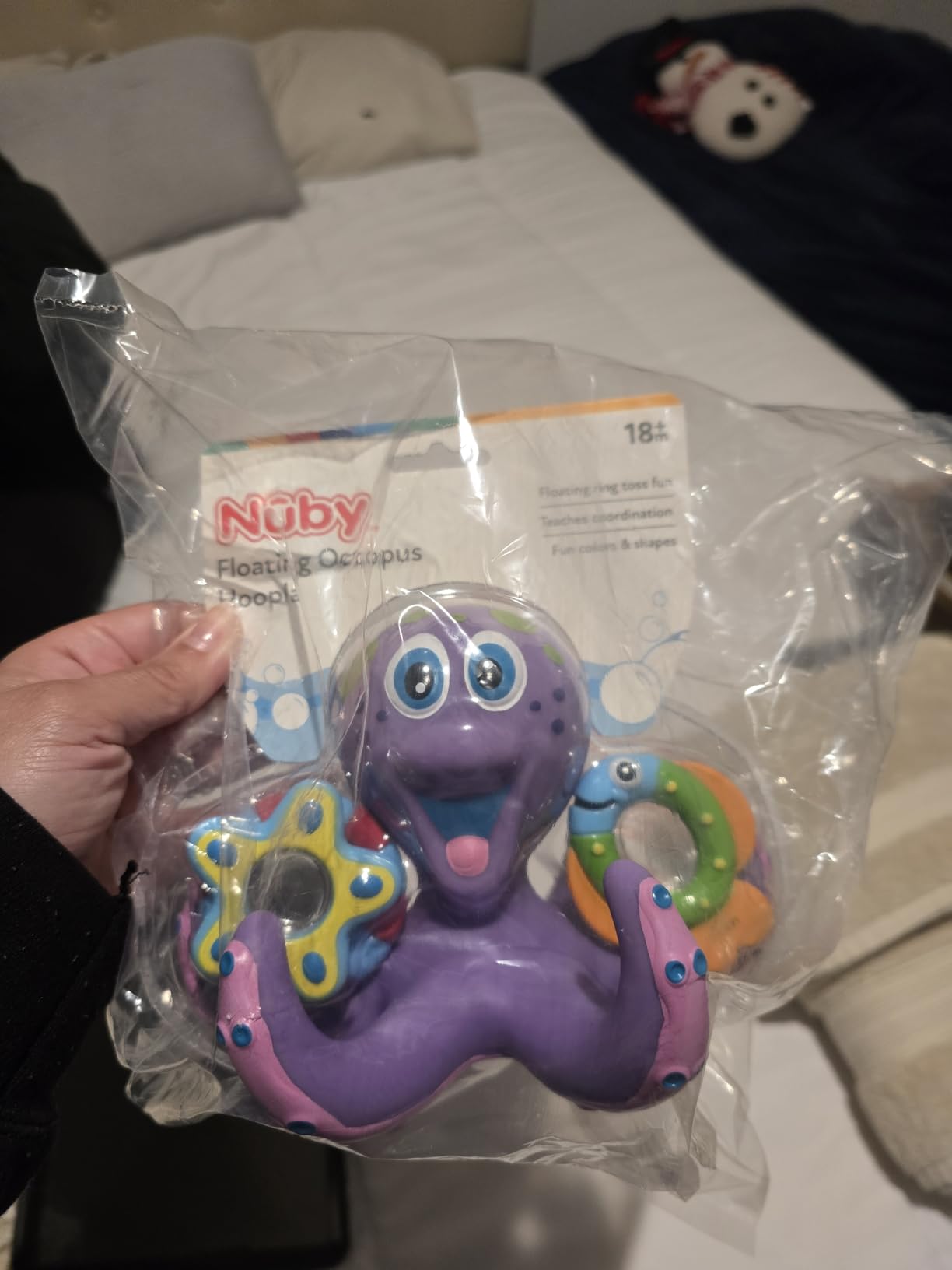 Nuby Floating Octopus with 3 Hoopla Rings - Baby & Toddler Bath Toy - No Hole Design Keeps Moisture Out - Fine Motor Skills - 18+ Months - Great Baby Pool Toys customer photo 1