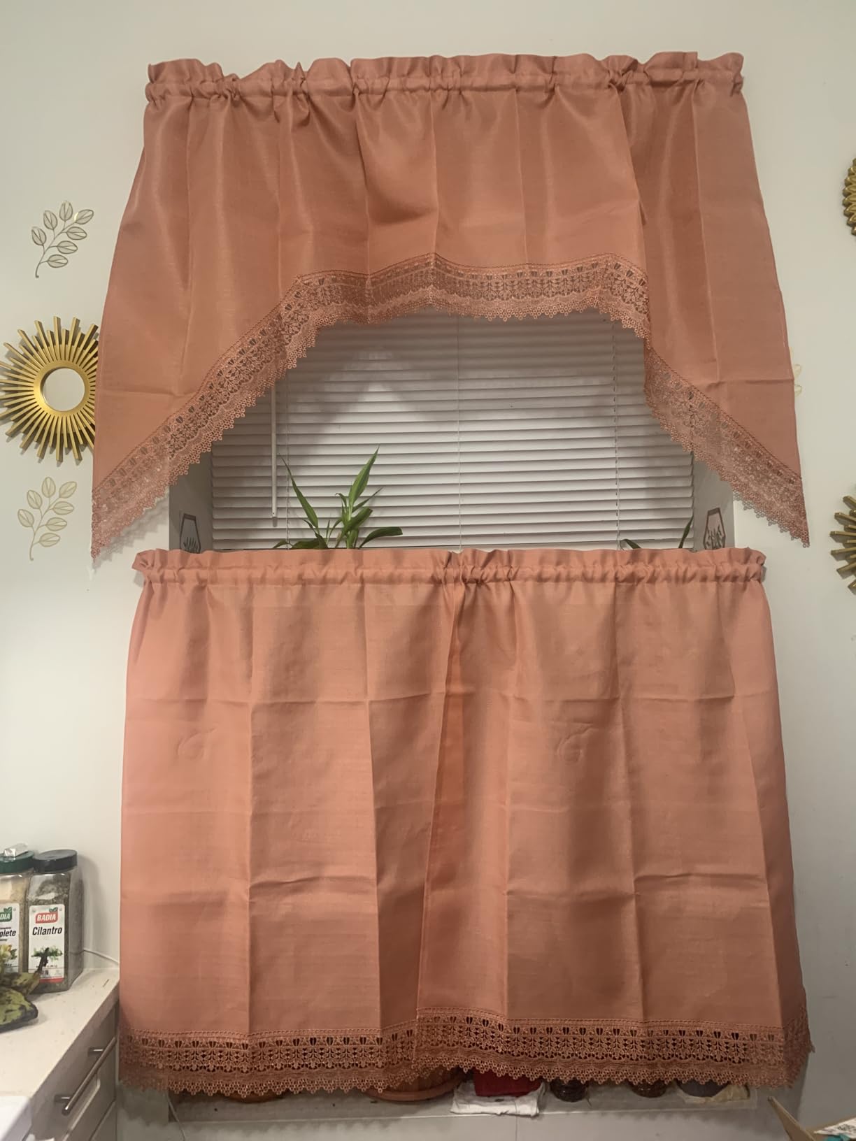 American Linen 3-Piece Kitchen Café Curtains with Embroidered Lace (Beige) customer photo 1