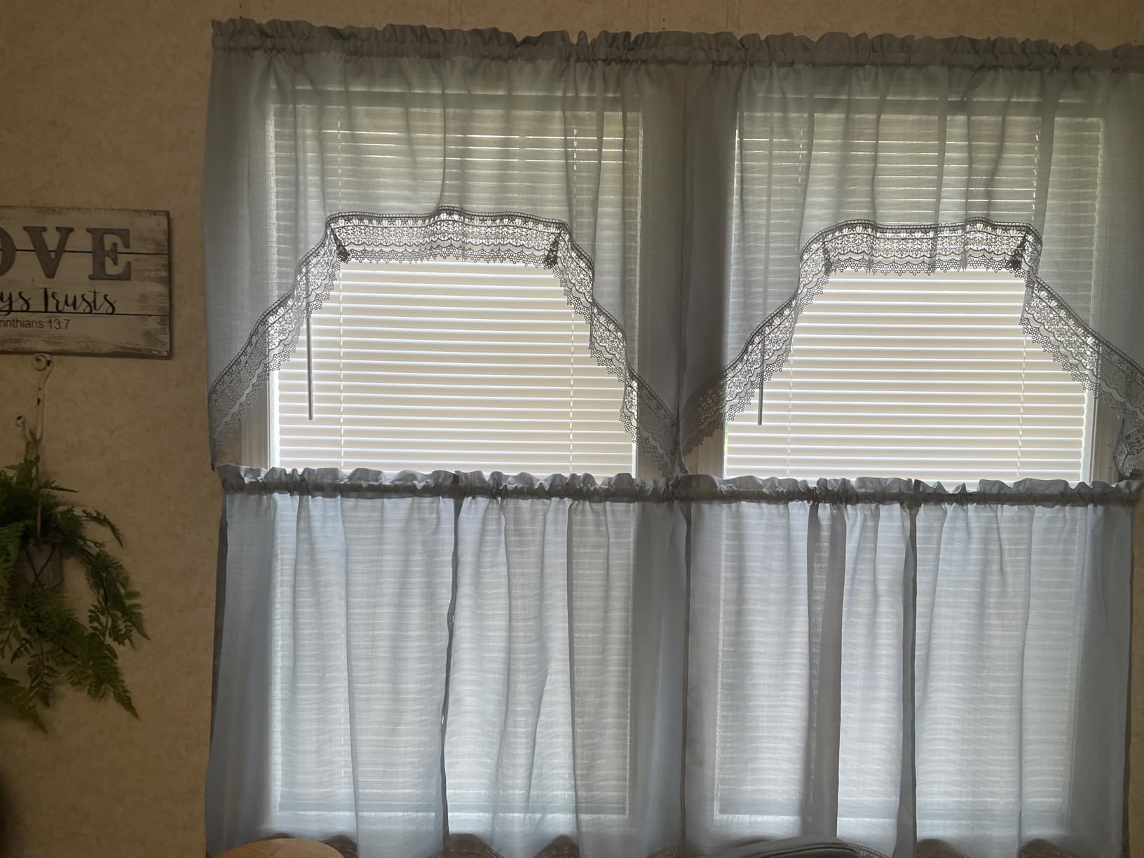American Linen 3-Piece Kitchen Café Curtains with Embroidered Lace (Beige) customer photo 2