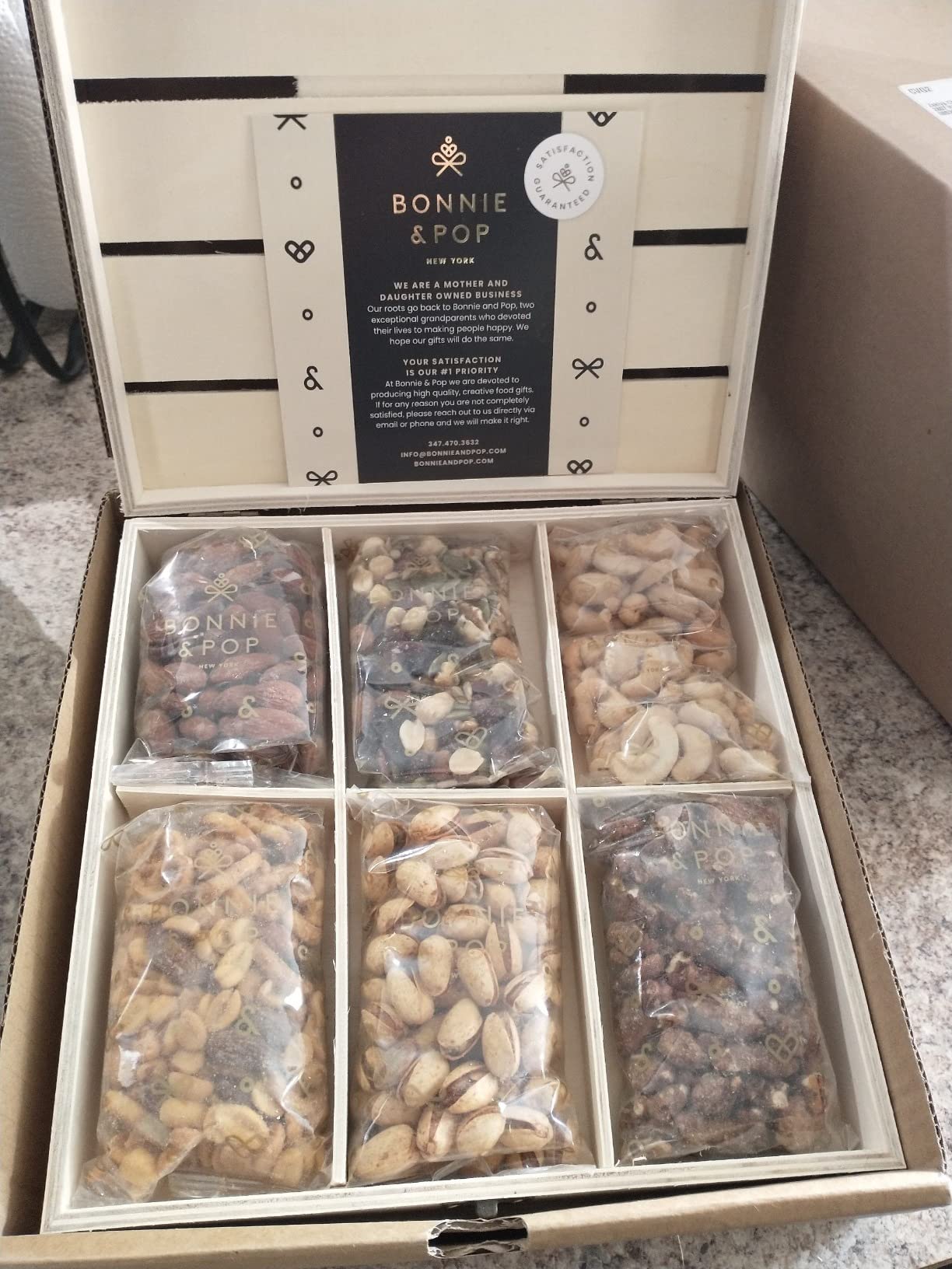 Nut Gift Basket, in Reusable Wooden Crate, Healthy Fathers Day Gift Option, Gourmet Snack Food Box, with Unique Flavors, Great for Feel Better, Sympathy & Birthday- Bonnie & Pop customer photo 2