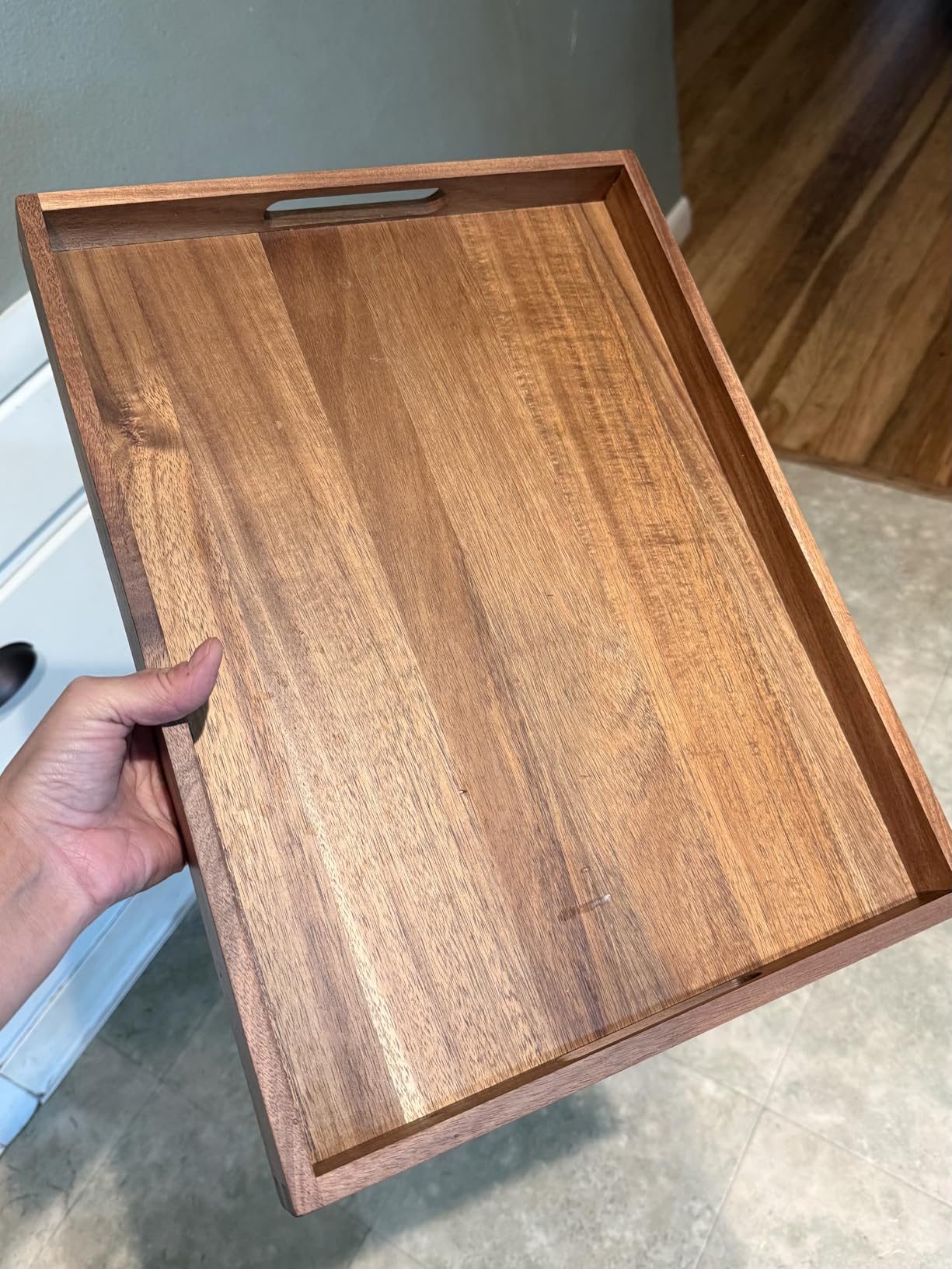 Acacia Wood Serving Tray with Handles (17 Inches) – Decorative Serving Trays Platter for Breakfast in Bed, Lunch, Dinner, Appetizers, Patio, Ottoman, Coffee Table, BBQ, Party –Great for Lap &Couch customer photo 1