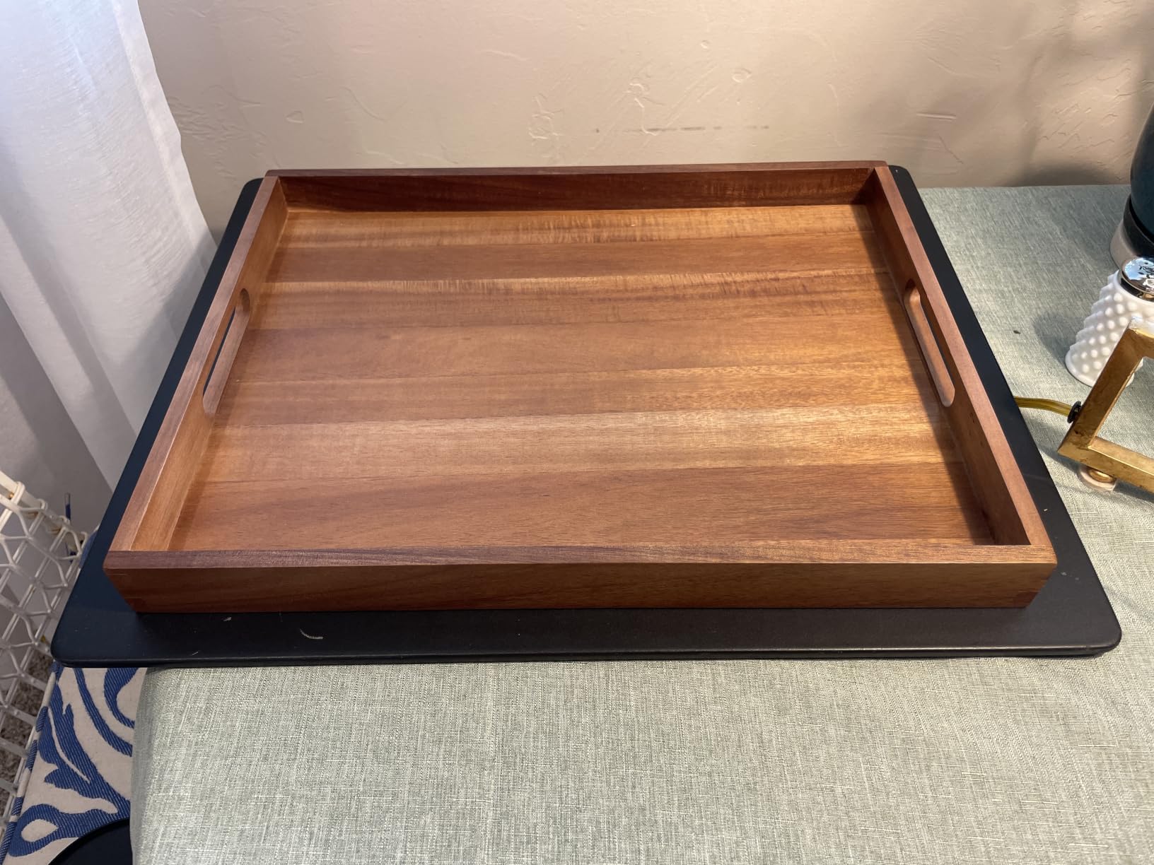 Acacia Wood Serving Tray with Handles (17 Inches) – Decorative Serving Trays Platter for Breakfast in Bed, Lunch, Dinner, Appetizers, Patio, Ottoman, Coffee Table, BBQ, Party –Great for Lap &Couch customer photo 2