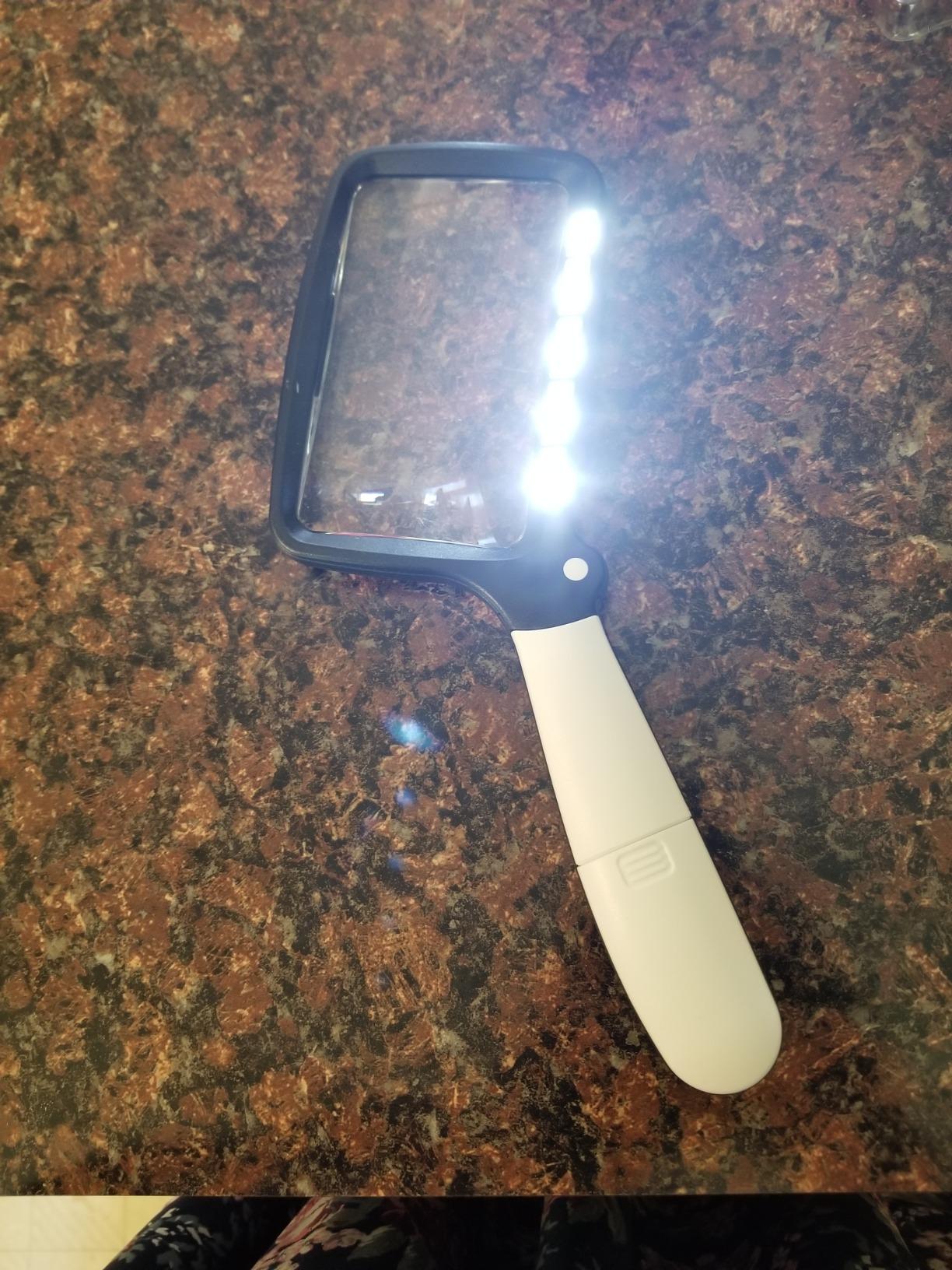 Folding Handheld Magnifying Glass with Light, 5X Large Rectangle Reading Magnifier with Dimmable LED for Seniors with Macular Degeneration, Newspaper, Books, Small Print, Lighted Gift for Low Visions customer photo 2