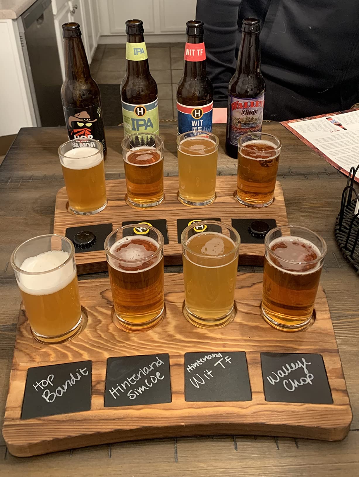 MyGift Beer Flight Board Sampler Set with 4 Tasting Beer Glasses, Brown Wood Serving Tray and Chalkboard Labels, Set of 2 | Brown Wood Serving Trays with Chalkboard Labels for Craft Beer Tastings, Breweries, Home Bars & Entertaining customer photo 2