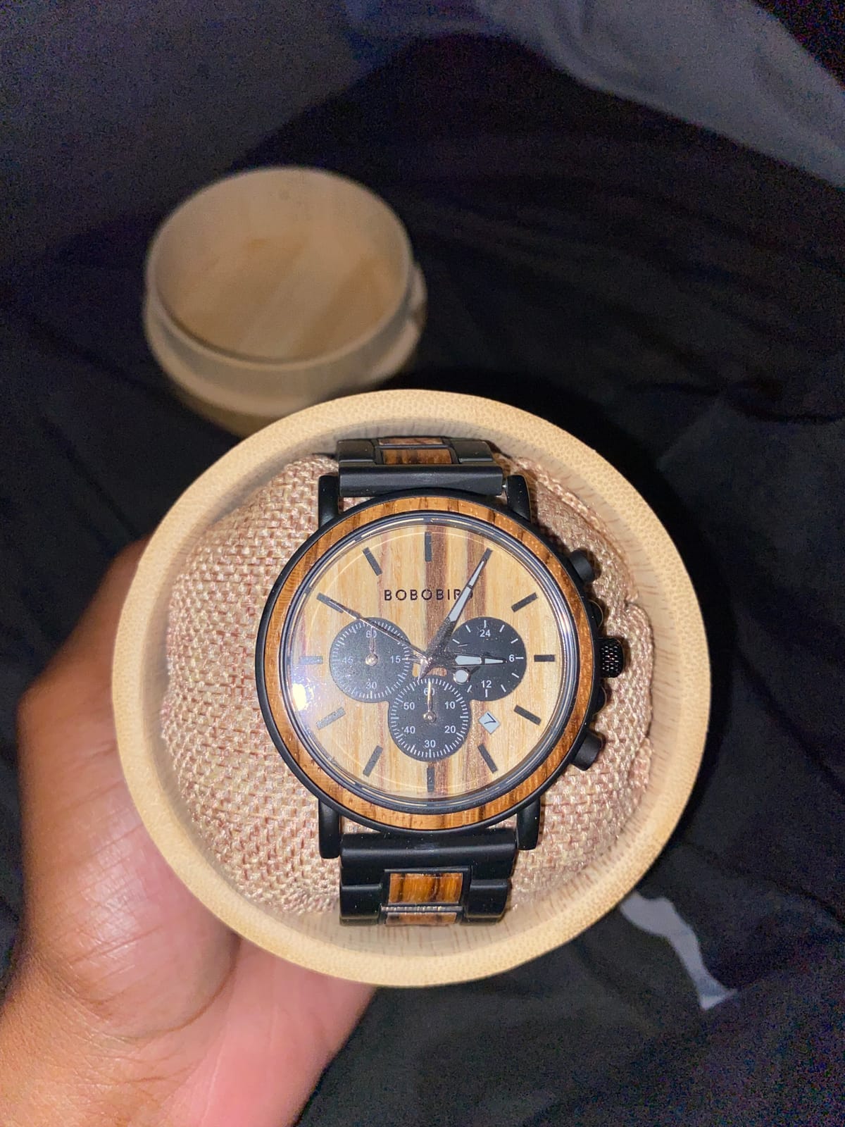 BOBO BIRD Mens Personalized Engraved Wooden Watches, Stylish Wood & Stainless Steel Combined Quartz Casual Wristwatches for Men Family Friends Customized Watch customer photo 1