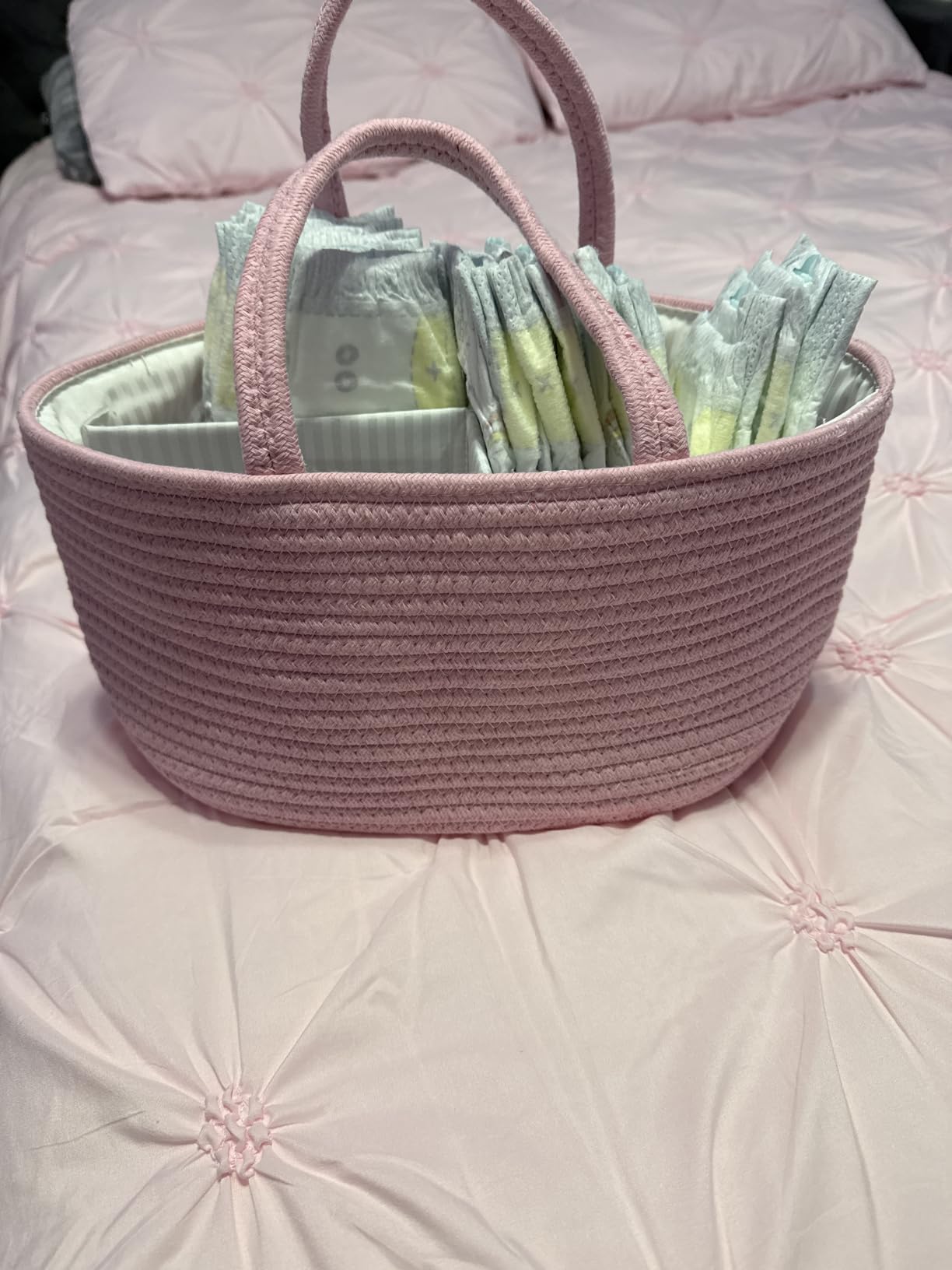 ABenkle Baby Diaper Caddy, Nursery Storage Bin and Car Organizer for Diapers and Baby Wipes, Cotton Rope Diaper Basket Caddy, Changing Table Diaper Storage Caddy customer photo 2