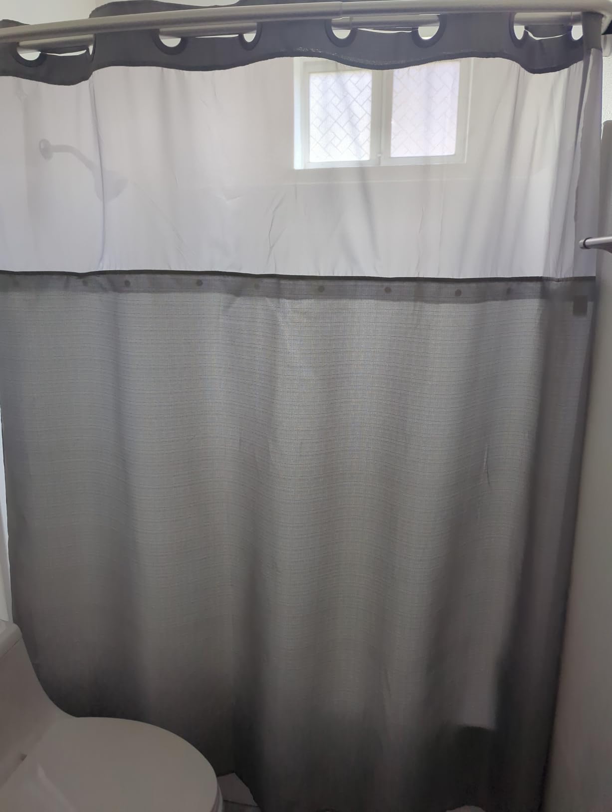 River Dream No Hook Shower Curtain with Snap-in Liner Set, White, 71x74 customer photo 2
