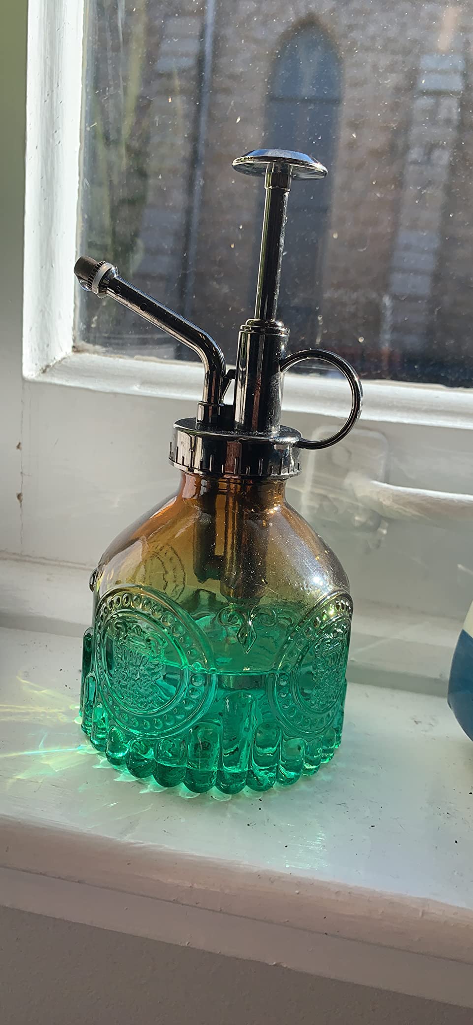 Glass Plant Mister Spray Bottle, Vintage Plant Spritzer, Succulent Watering Bottle with Top Pump, Small Plant Sprayer Mister Watering Can for Indoor Outdoor Houseplant - Green Brown Gradient customer photo 1