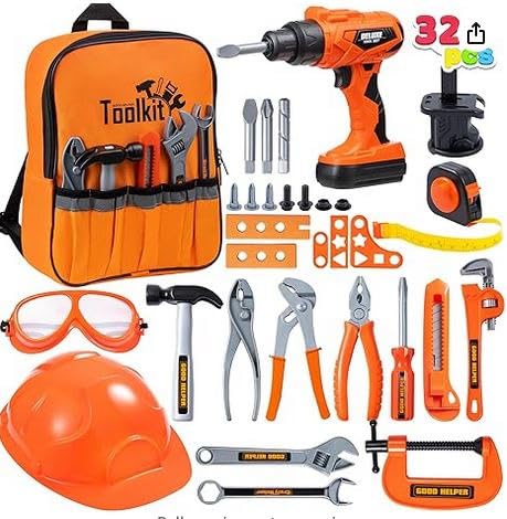 JOYIN 32PCS Kids Tool Set, Kids Tool Toys with Construction Backpack Costume & Electronic Toy Drill for Boy Girl, Birthday Gift for Boys Age 3 4 5 6 customer photo 1