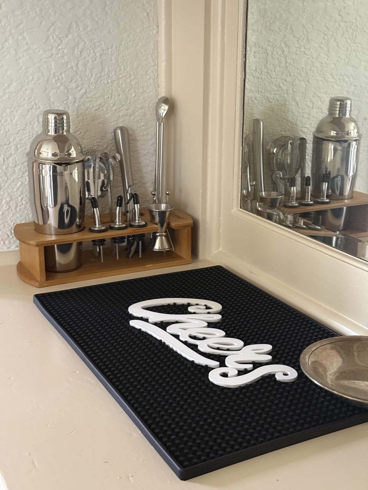 KITESSENSU Cocktail Shaker Set Bartender Kit with Stand | Bar Set Drink Mixer Set with All Essential Accessory Tools: Martini Shaker, Jigger, Strainer, Mixer Spoon, Muddler, Liquor Pourers |Silver customer photo 2