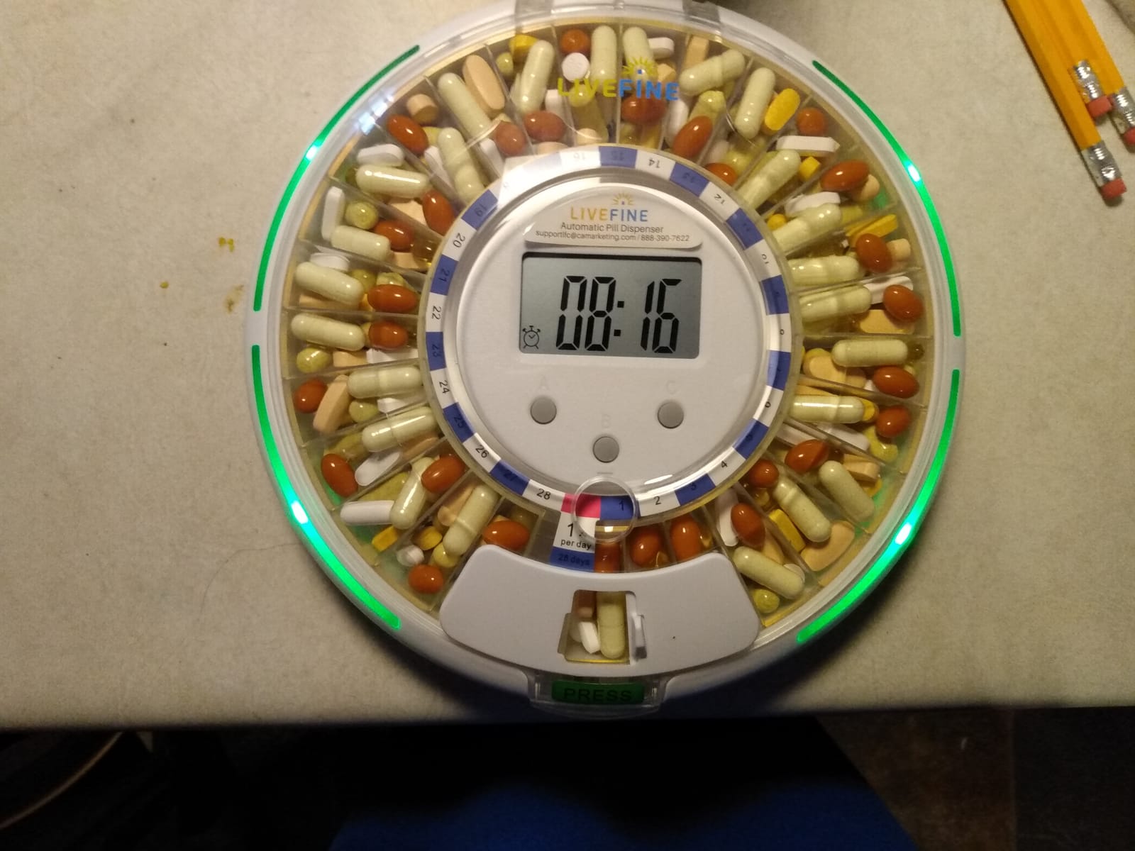 LiveFine Automatic Pill Dispenser for Elderly, 28-Day Supply, Locking Lid | Easy-Fill Carousel, Locking Pill Organizer, Pill Box with Alarm, Easy-Read LCD, Built-In Magnifier, 6 Dosage Rings customer photo 1