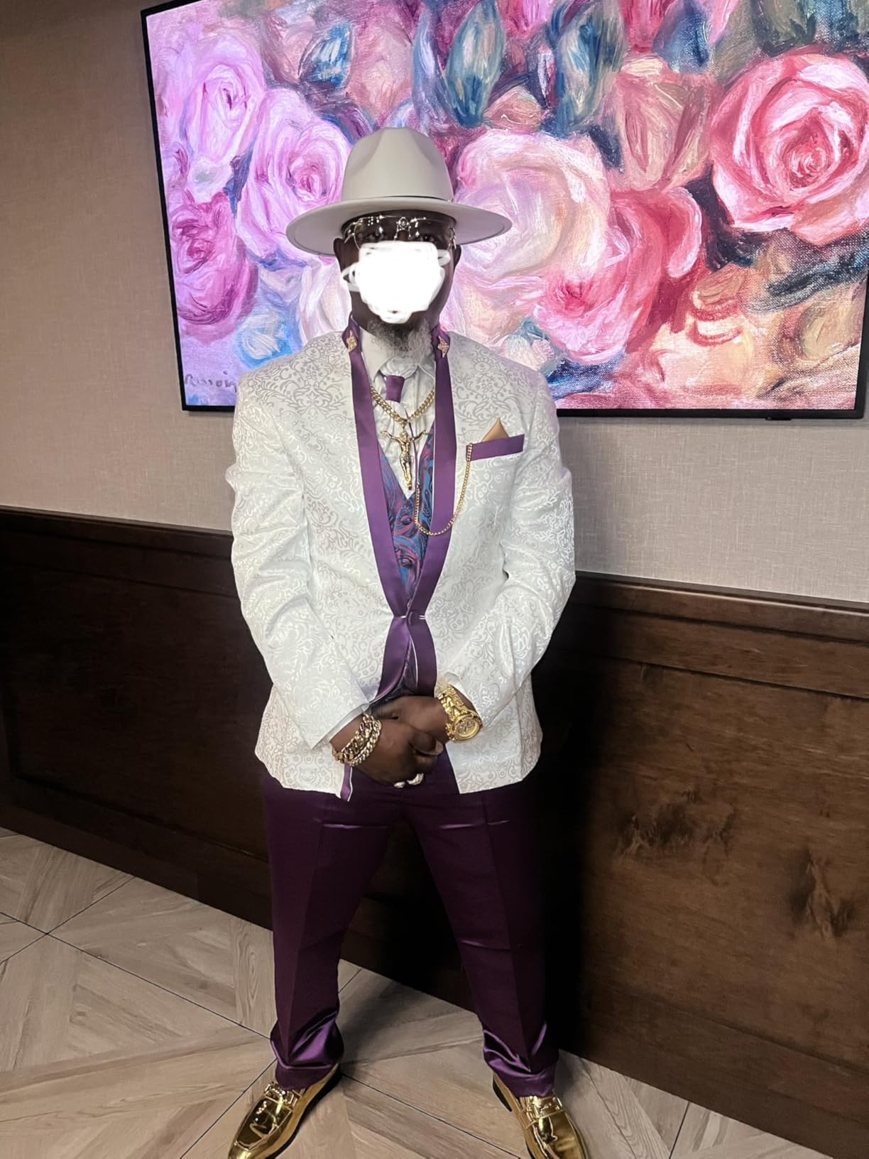 Paisley Slim Fit White Premium Floral Tuxedo Prom Wedding Groom 3 Pieces Suits customer photo 2