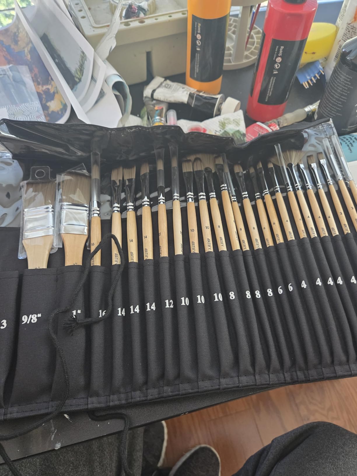 ARTIFY 25 Pieces Professional Paint Brush Set – Expert Series Synthetic Nylon Brushes for Acrylic, Oil, Watercolor, Gouache – No Shedding, Canvas Roll Case & Palette Knife, Artist Gifts Art Supplies customer photo 2