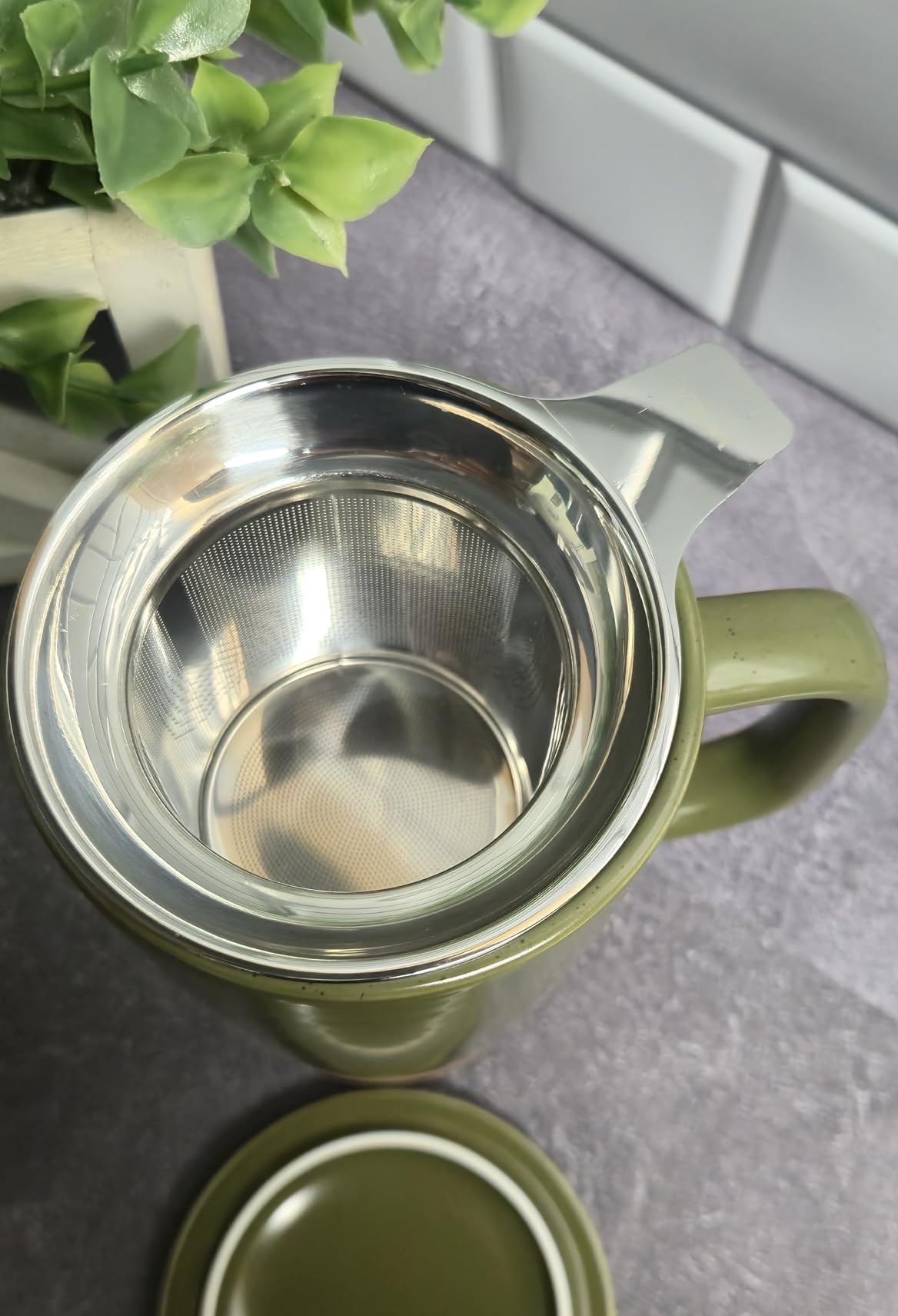 Mora Ceramics Large Tea Mug with Loose Leaf Infuser and Ceramic Lid, 18 oz, Portable, Microwave and Dishwasher Safe, Tall Coffee Cup - Rustic Matte Ceramic Glaze, Modern Herbal Tea Strainer, Olive customer photo 1