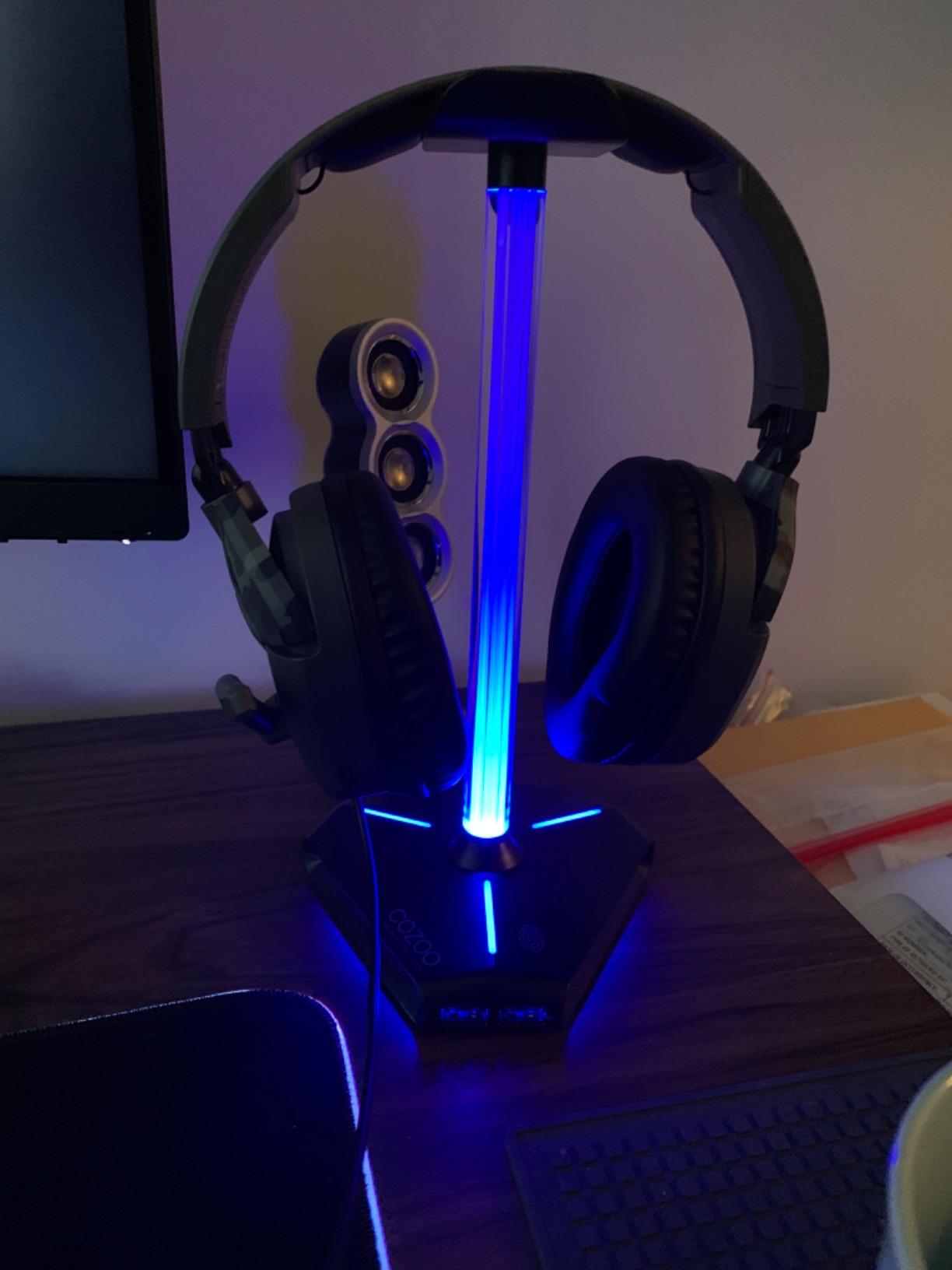 cozoo Desk headset stand Touch RGB Light Stand 4 Color Modes 2 USB Black customer photo 2