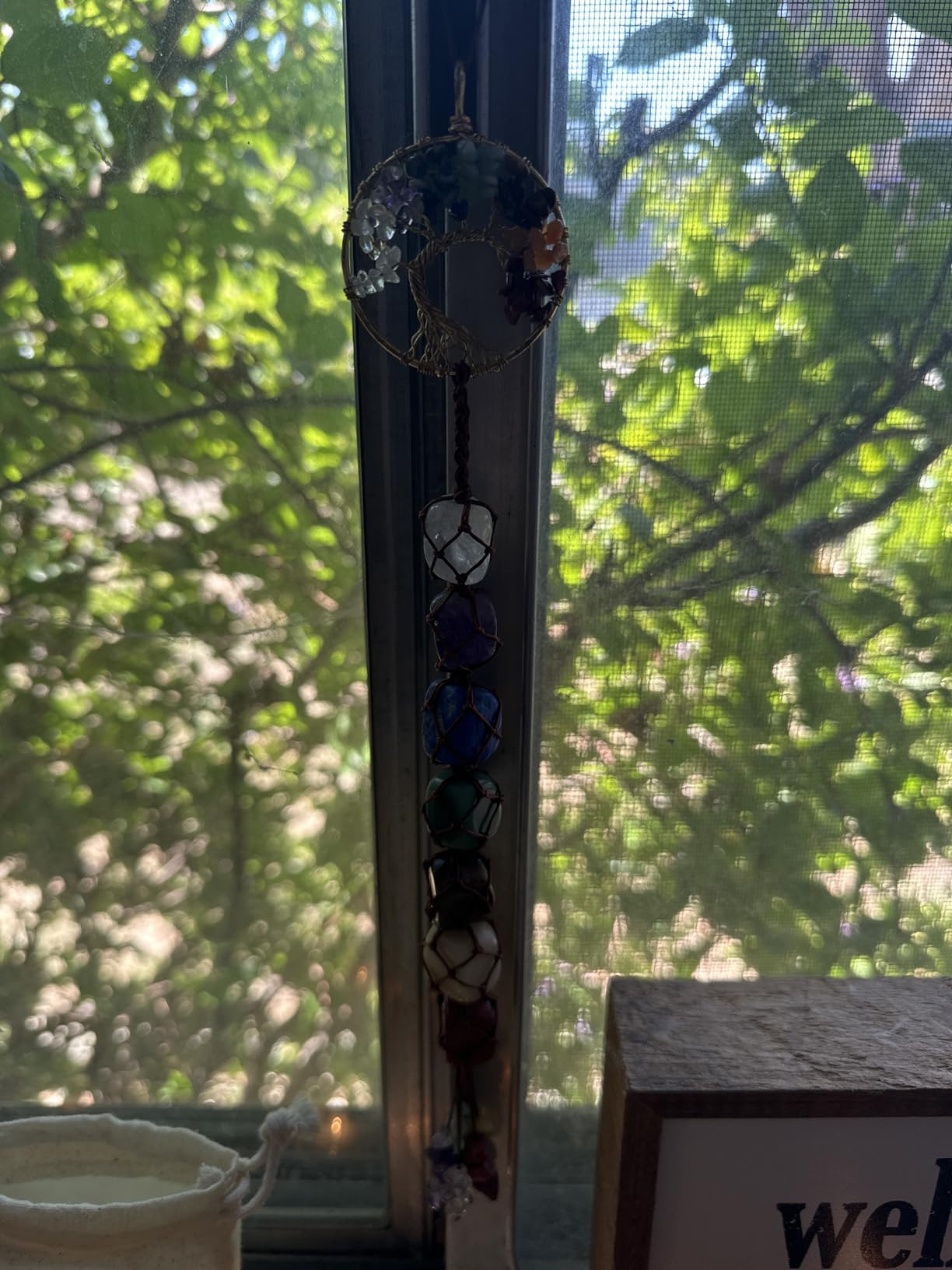 Tree of Life Chakra Stones Healing Crystals Feng Shui Hanging Ornament 7 Chakra Wall Ornaments Meditation Hanging Car Ornament Window Ornament for Home Decor Christmas Tree Decor customer photo 2