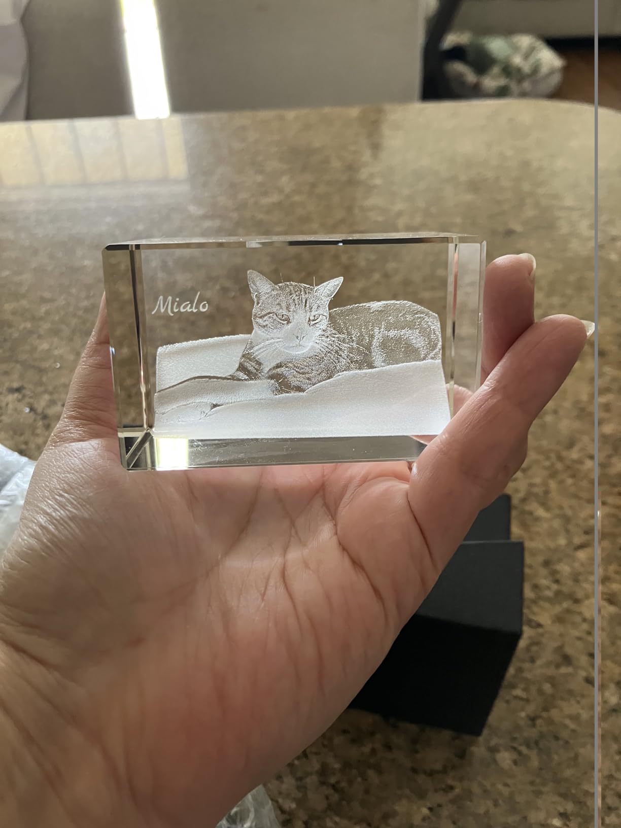 HAN'S LASER Personalized 3D Crystal Photo Cube, Custom Picture Gift for Birthday, Wedding Memorial, Valentine's Day, Couples Gift for Women, Wife, Husband, Men - Small Portrait customer photo 1