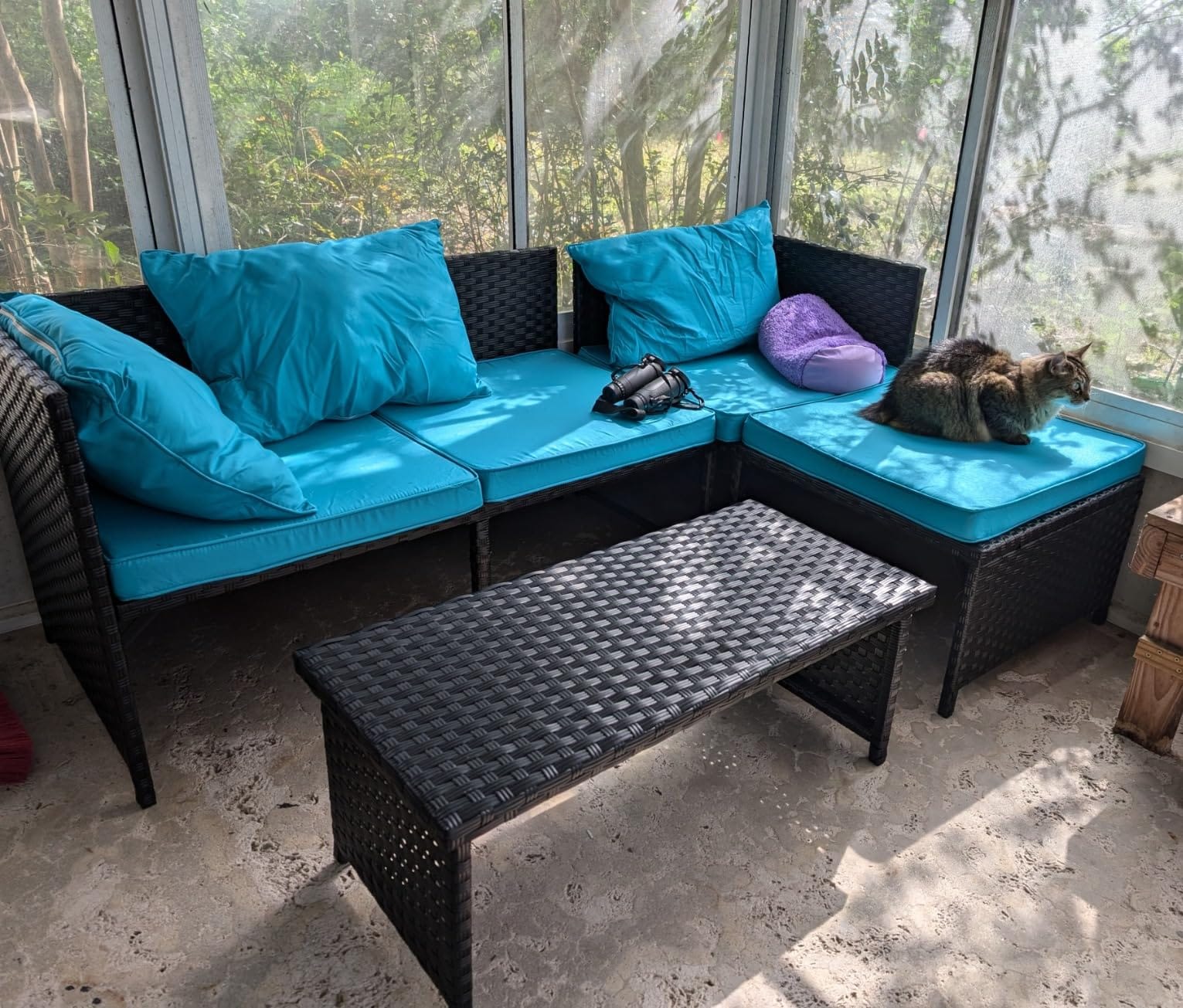 Valita 3-Piece Outdoor PE Rattan Furniture Set Patio Black Wicker Conversation Loveseat Sofa Sectional Couch Khaki Cushion customer photo 1
