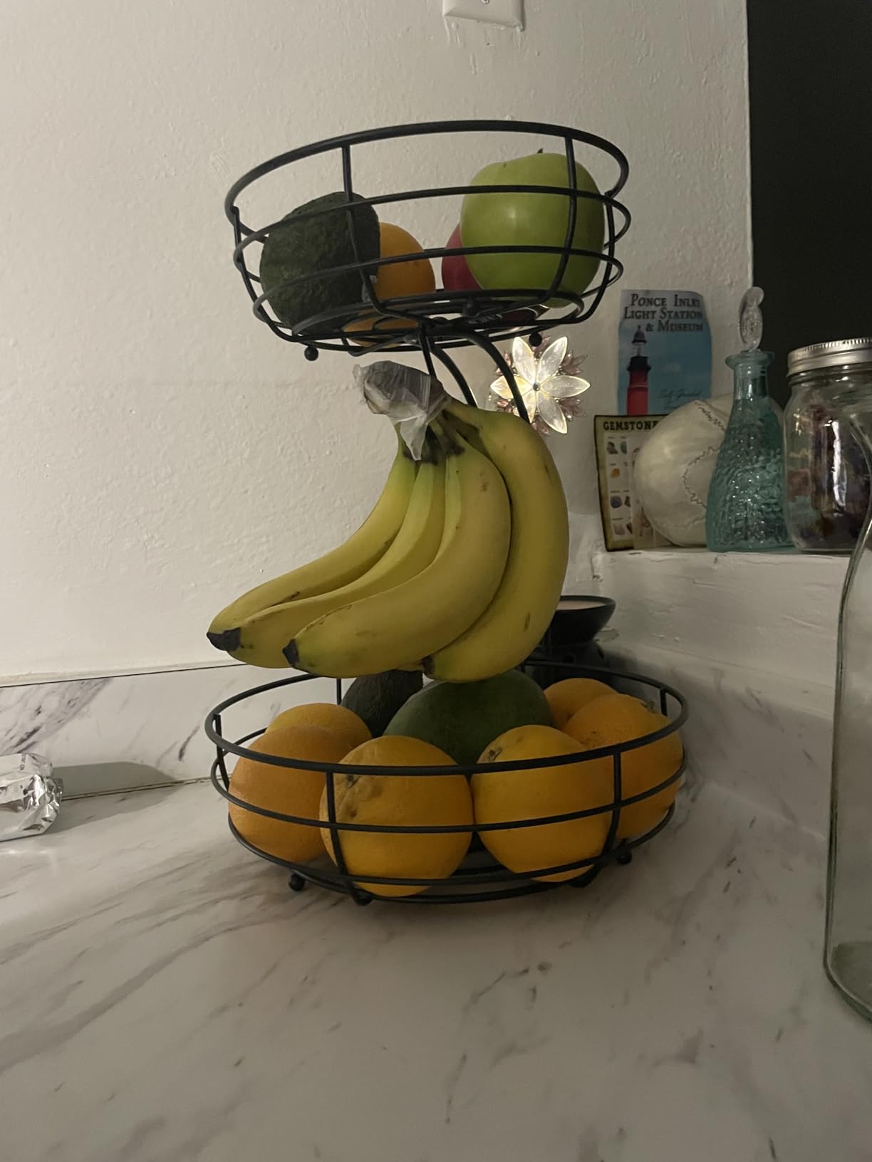 Auledio Iron 2-Tier Countertop Fruit Vegetables Basket Bowl Storage With Banana Hanger, Black, 64 ounces customer photo 2