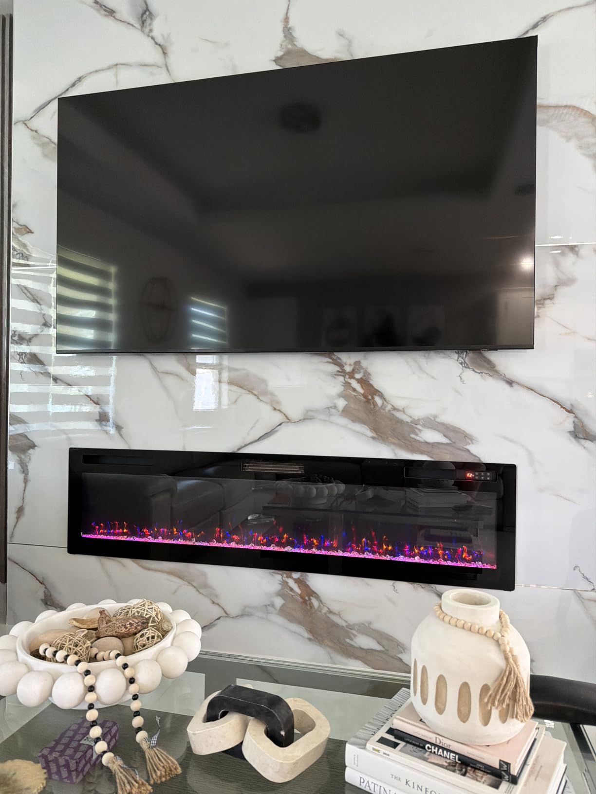 Vitesse 60 Inch Ultra Thin Electric Fireplace-Narrow Bezel Linear Fireplace Heater Recessed Wall Mounted, Remote and Screen Control, 8H Sleep Timer, Low Noise, 750/1500W for Living Room, Bedroom customer photo 2