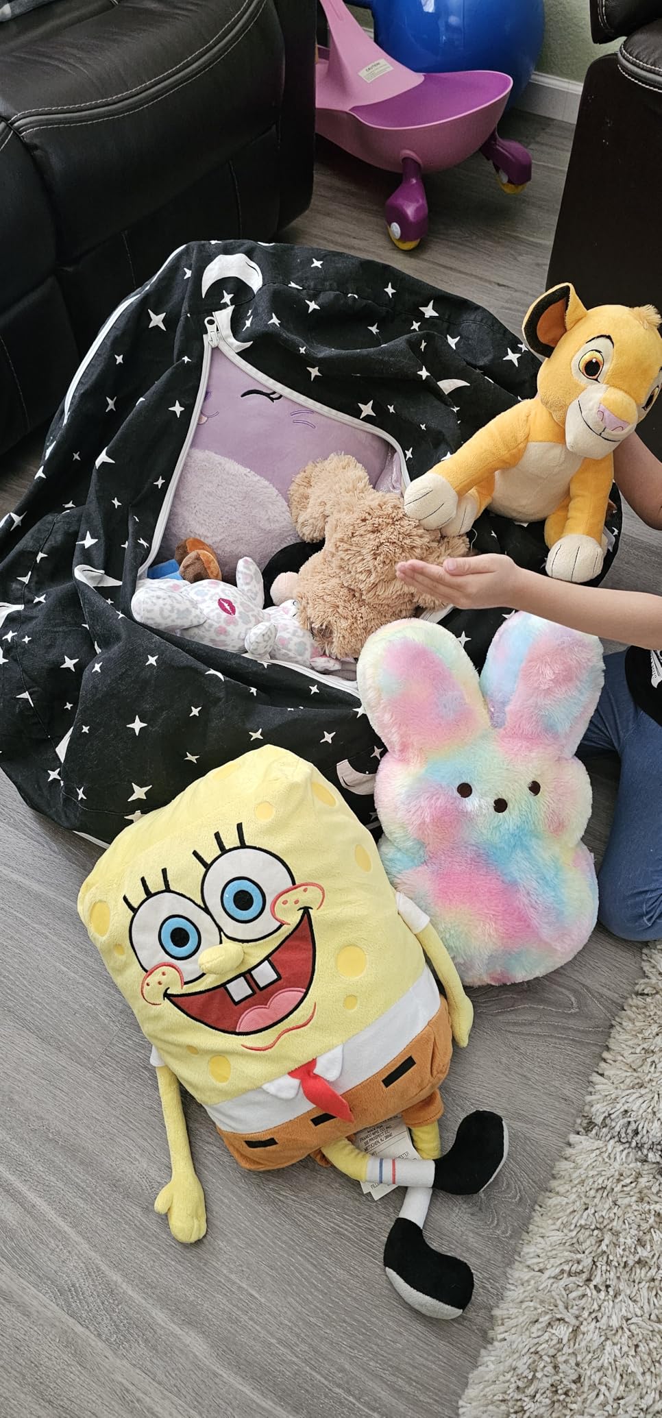 SMART WALLABY Stuffed Animal Storage Bean Bag Chair | 2 Sizes in 1 | 100% Cotton Washable Kids’ Plush Toys Organizer | XL to XXL Expandable Premium Soft Toys Pouf Royal Grey customer photo 2