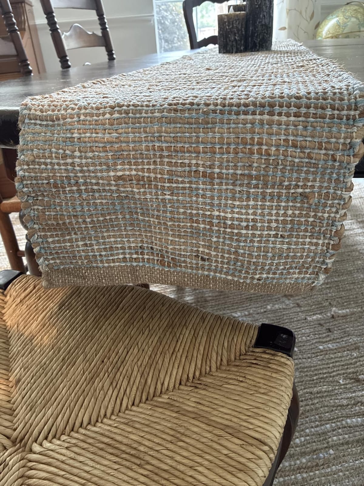 Chardin home Natural Jute Table Runner 13x72 Inch – Vintage Boho Rustic Table Decor – Handwoven Table Runner in Natural Jute and Grey – Farmhouse Dining or Console Table Accent customer photo 2