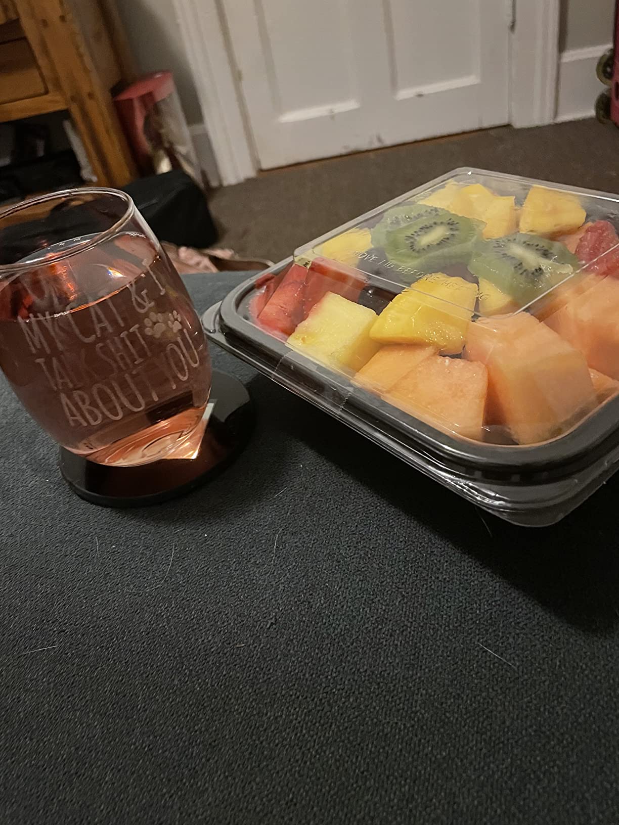 Cat Lover Gift, My Cat & I Talk Sh*t About You, Stemless Wine Glass 15 Oz customer photo 1