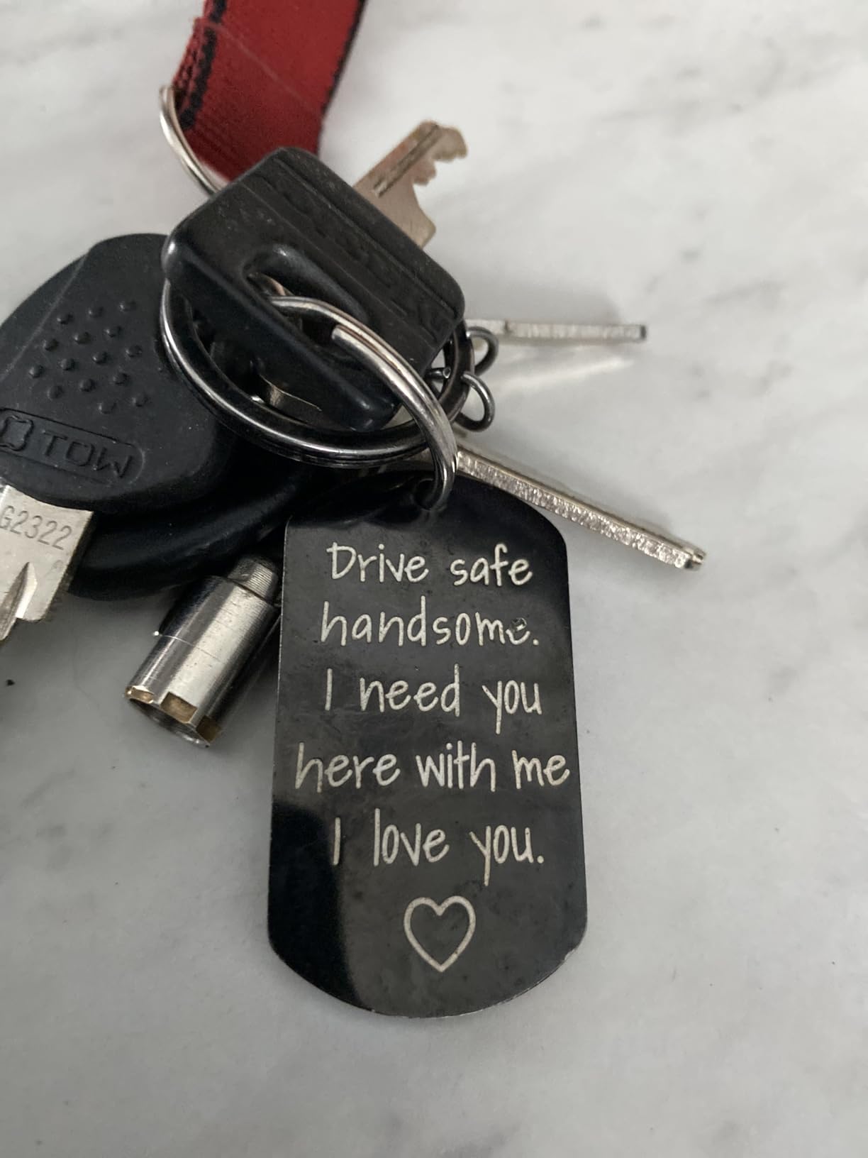 iWenSheng Drive Safe Keychain for Boyfriend Husband - Drive Safe Handsome I Need You Here With Me Keyring, Birthday Valentine’s Day Gifts for Him Men customer photo 1