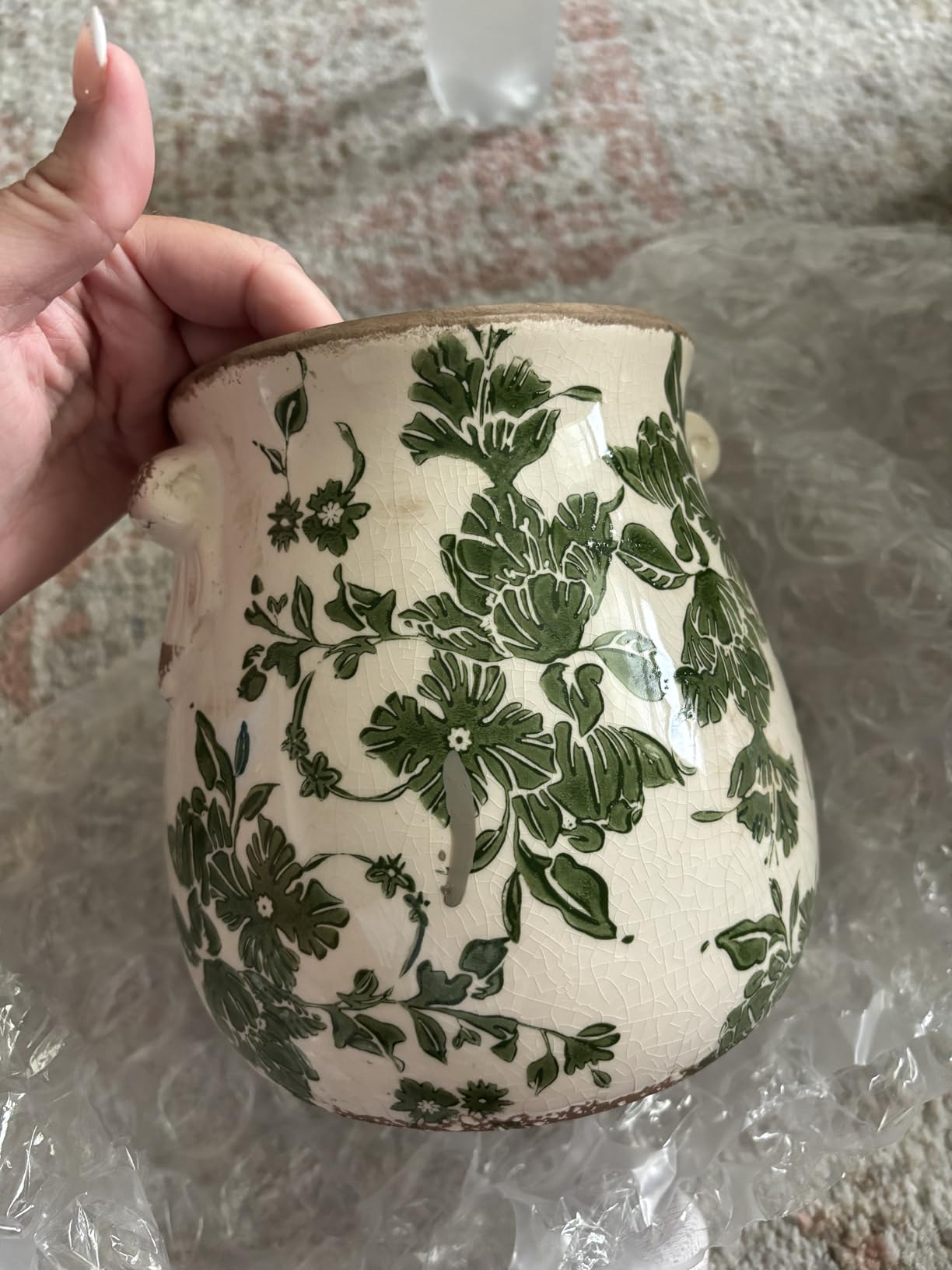 Nearly Natural 6.5 in Tuscan Ceramic Green Floral Scroll Decorative Vase customer photo 1