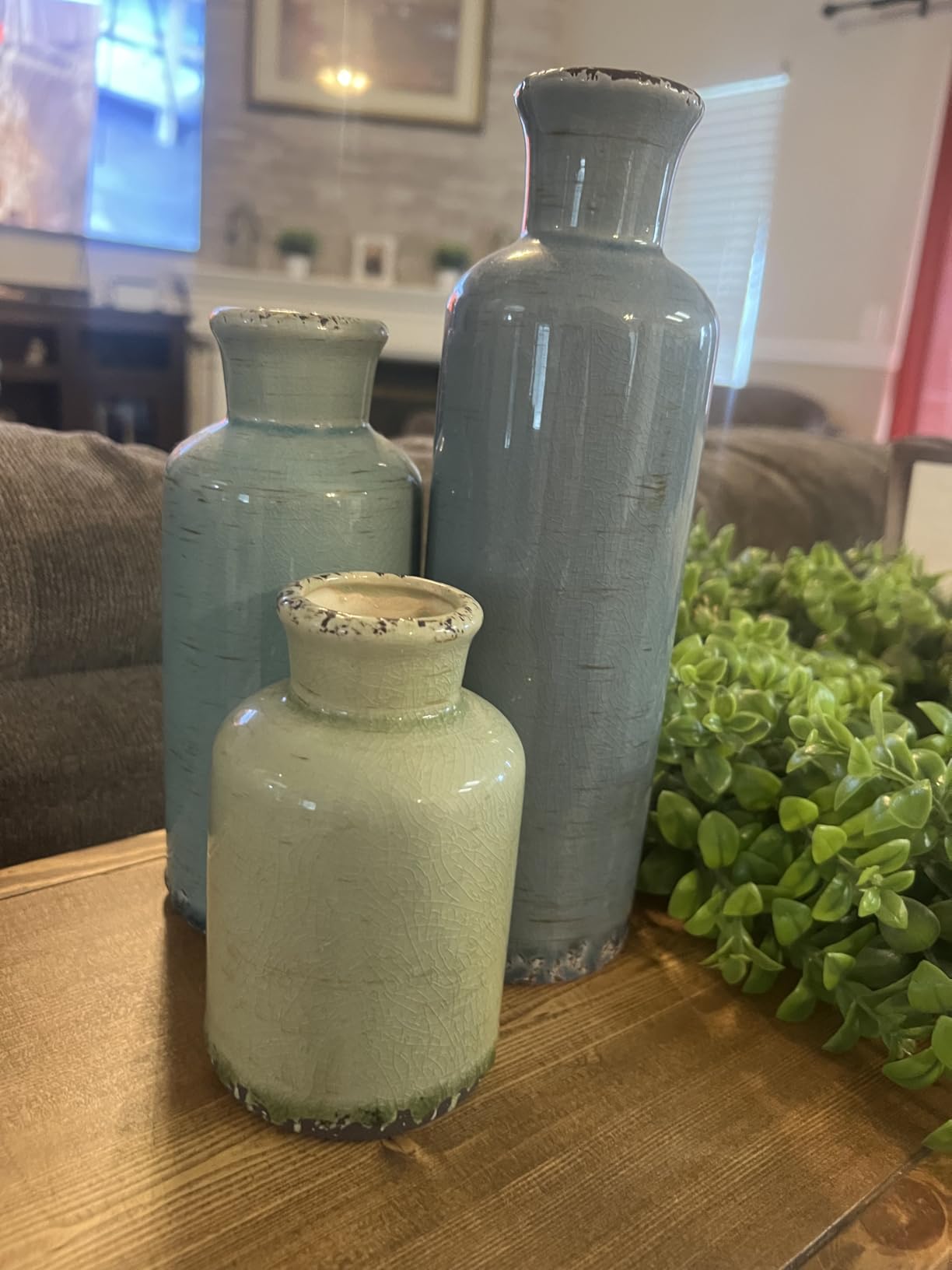 CwlwGO- Ceramic Vase Set of 3, Small Flower Vases for Home Decoration, Modern Farmhouse Decor, Living Room Kitchen Table Centerpieces, Shelf, Mantel, Fireplace and Entrance Decorations-Multicolor. customer photo 2