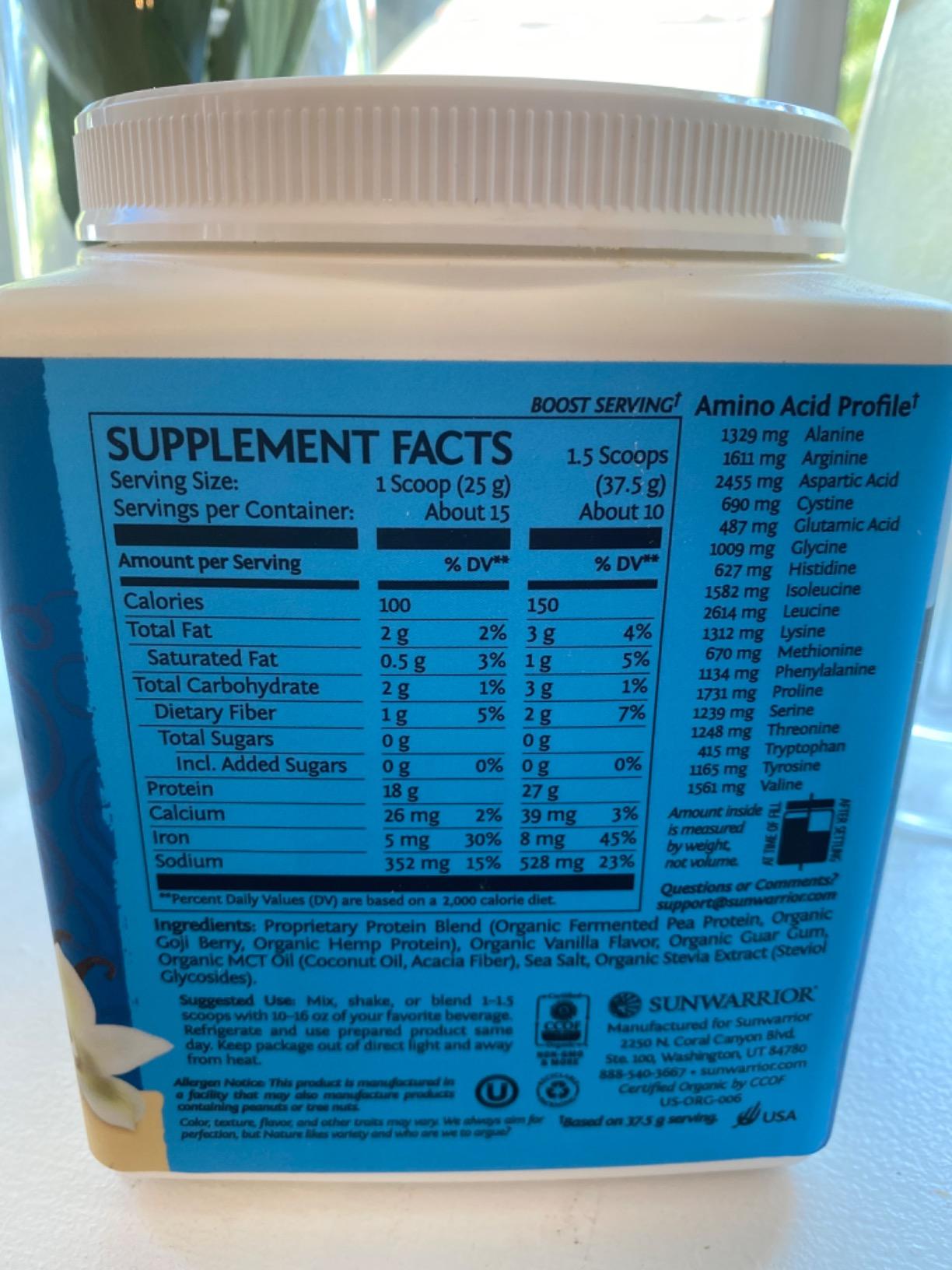 Sunwarrior Organic Plant Based Protein Powder, Vegan, Vanilla, 32 Servings customer photo 2