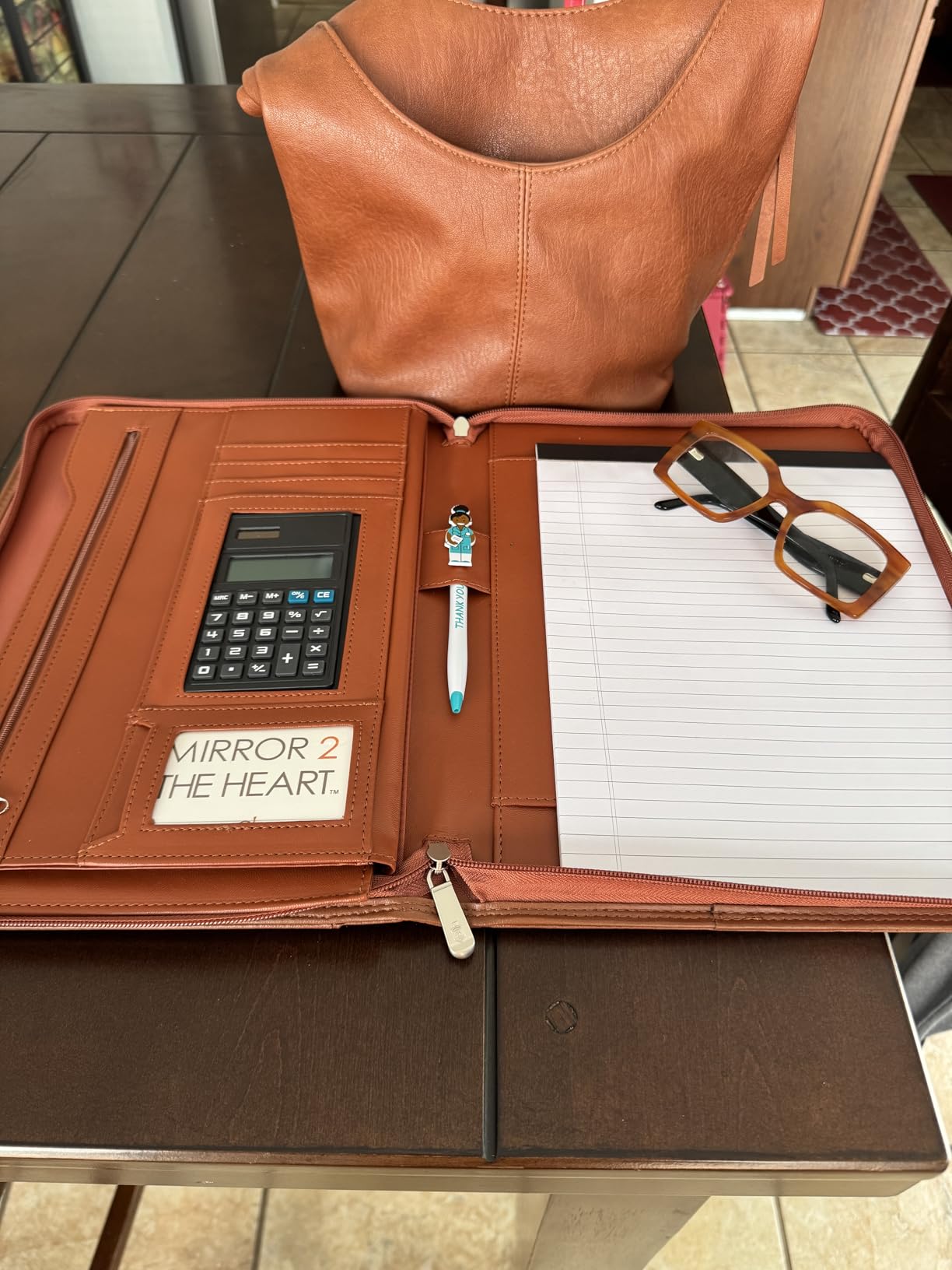 Cossini Premium Business Portfolio with Zipper – Padfolio - Superior Business Impressions Begin with PU Vegan Leather, 10.1 Inch Tablet Sleeve, Smart Storage, Solar Calculator, Writing Pad -Brown customer photo 1