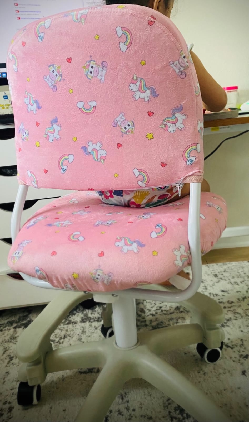 Ergonomic Kids Desk Chair, Child's Children Student Study Office Computer Chair, Adjustable Height and Seat Depth, Detachable Footrest and Lumbar Support (Blue, W/Chair Slipcovers) customer photo 1