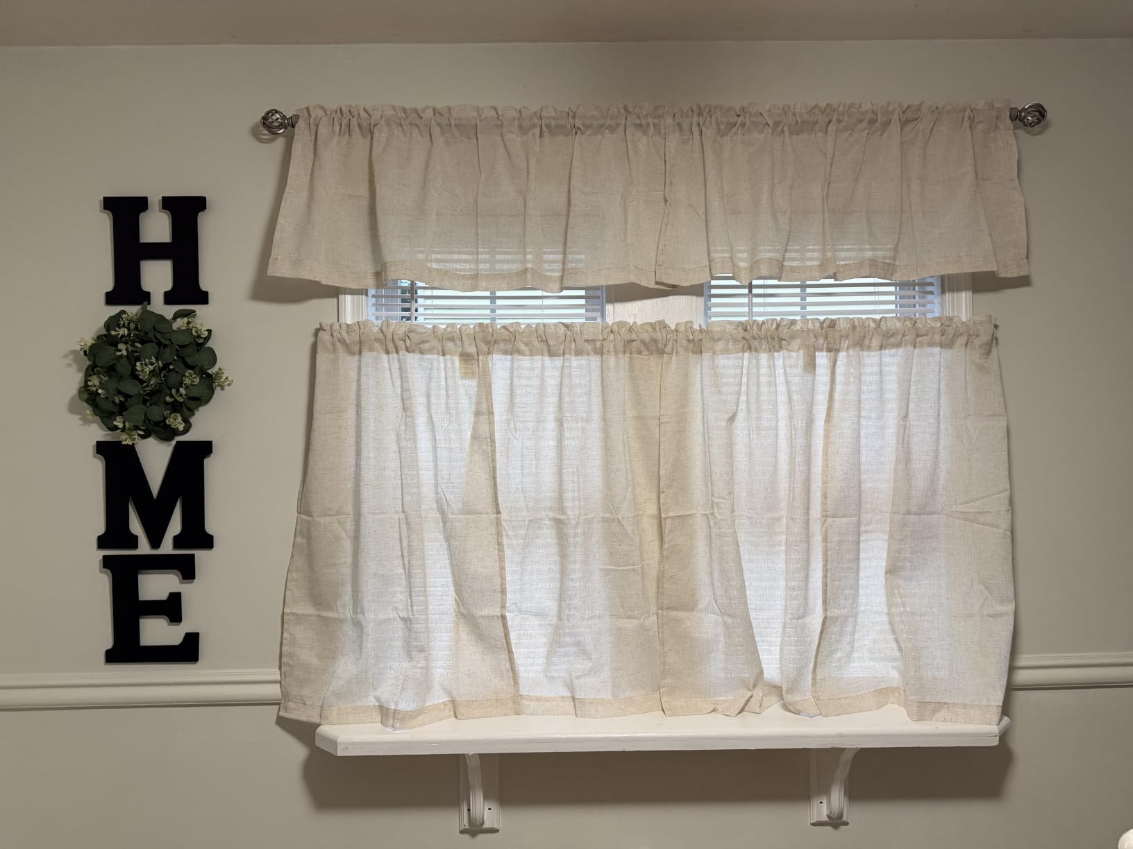 jinchan Lien Tier Curtains and Valances, 26x24, 3 Panels, Natural customer photo 1
