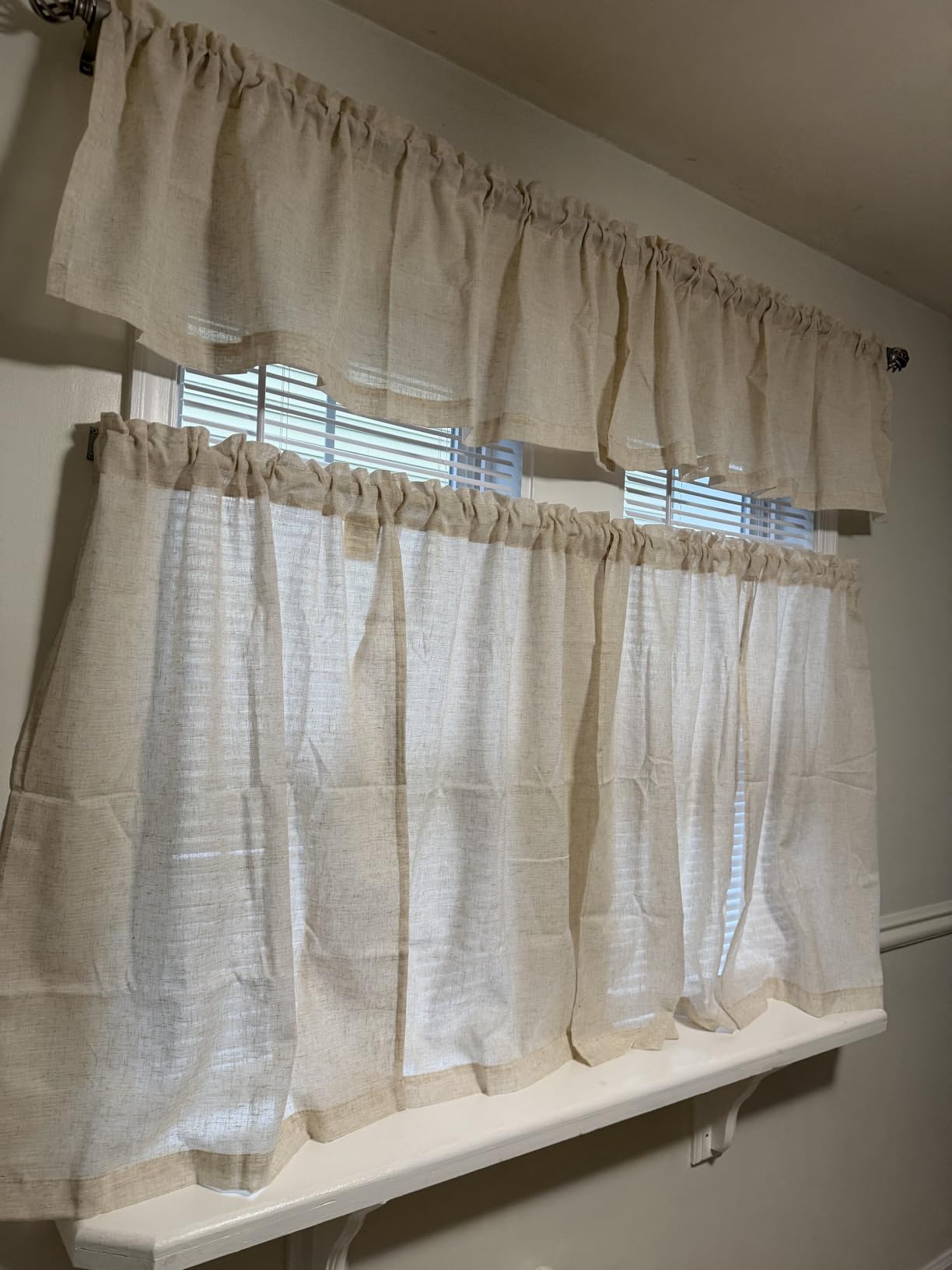 jinchan Lien Tier Curtains and Valances, 26x24, 3 Panels, Natural customer photo 2
