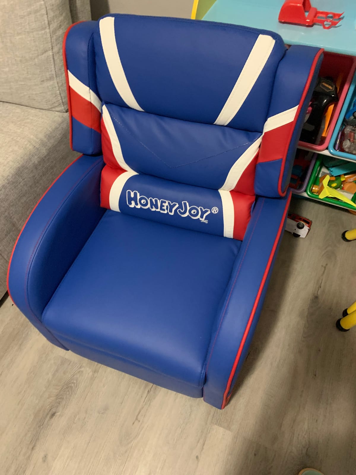 Costzon Kids Recliner, Gaming Recliner Chair w/Footrest, Headrest, Lumbar Support & Side Pockets, Ergonomic Leather Lounge Chair for Living & Gaming Room, Adjustable Recliner Sofa for Boys Girls, Blue customer photo 1