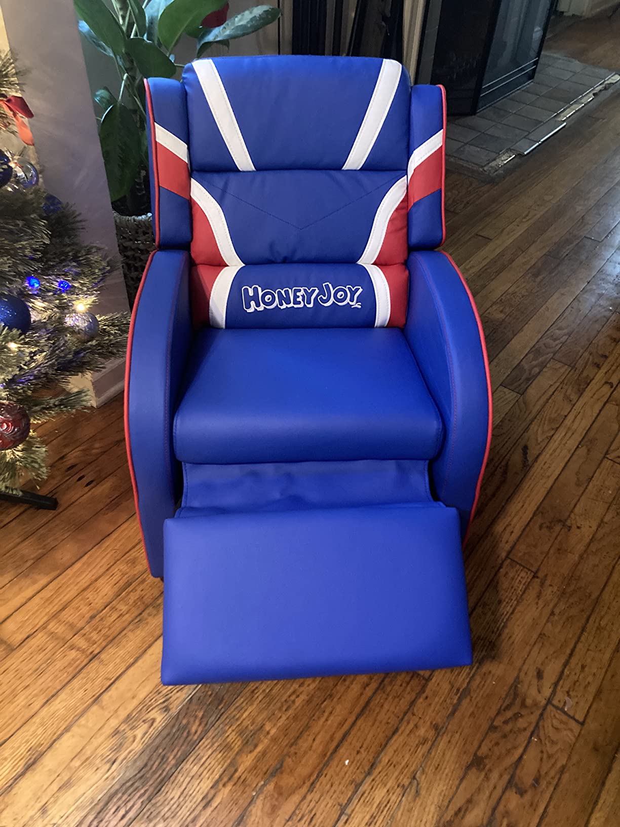 Costzon Kids Recliner, Gaming Recliner Chair w/Footrest, Headrest, Lumbar Support & Side Pockets, Ergonomic Leather Lounge Chair for Living & Gaming Room, Adjustable Recliner Sofa for Boys Girls, Blue customer photo 2