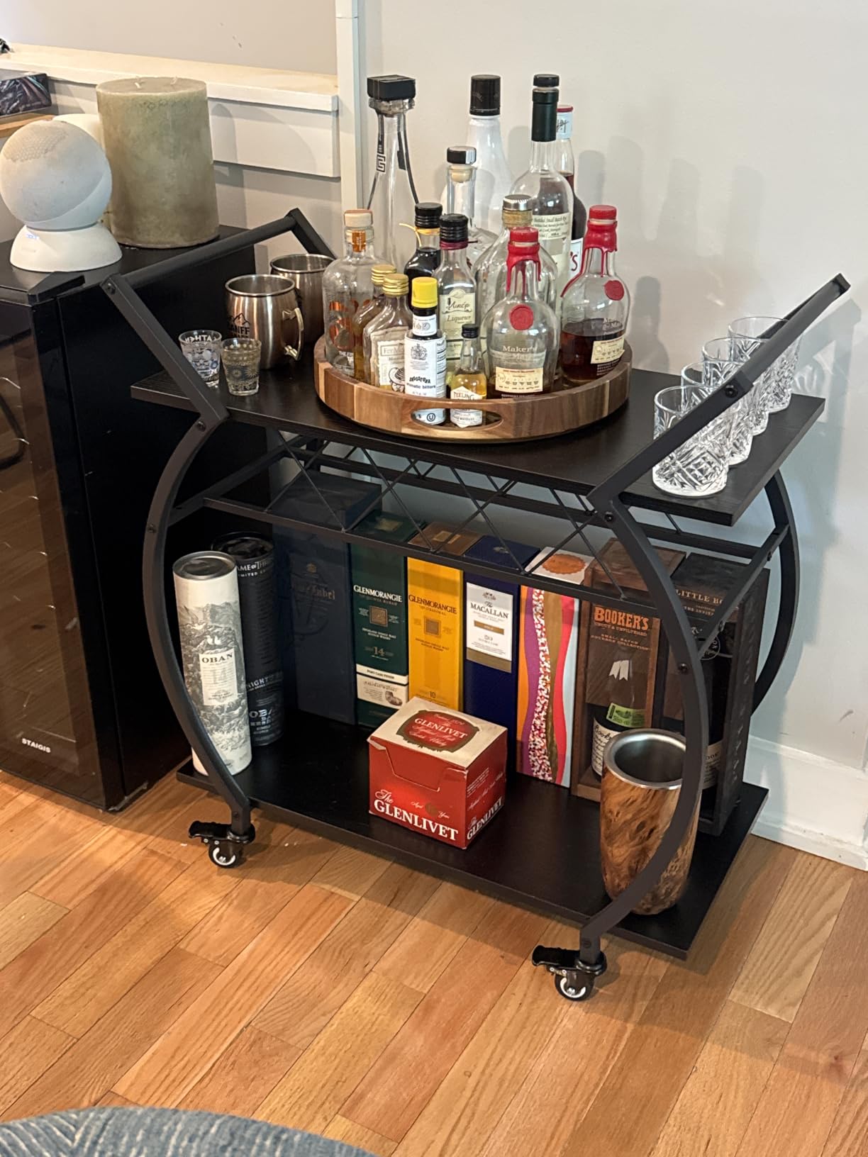 LVB Bar Carts for the Home, Industrial Wine Cart with Storage, Grey Oak customer photo 2