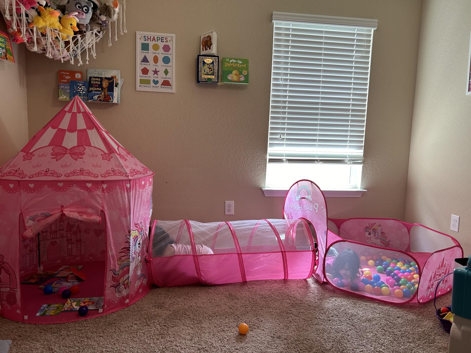 GeerWest 3PC Princess Tent for Girls with Kids Ball Pit and Crawl Tunnel for Toddlers, Pink Pop Up Playhouse Toys Indoor& Outdoor for Birthday Gifts customer photo 2