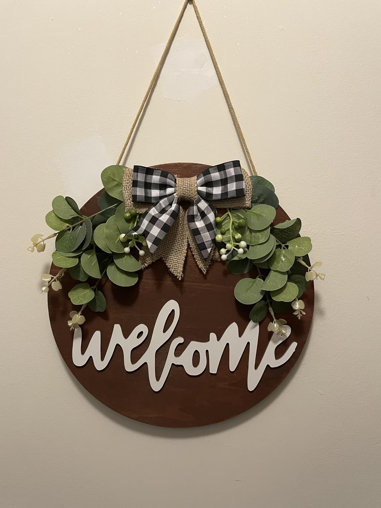 Welcome Sign for Front Door, 12 Inch Round Wood Wreath customer photo 1