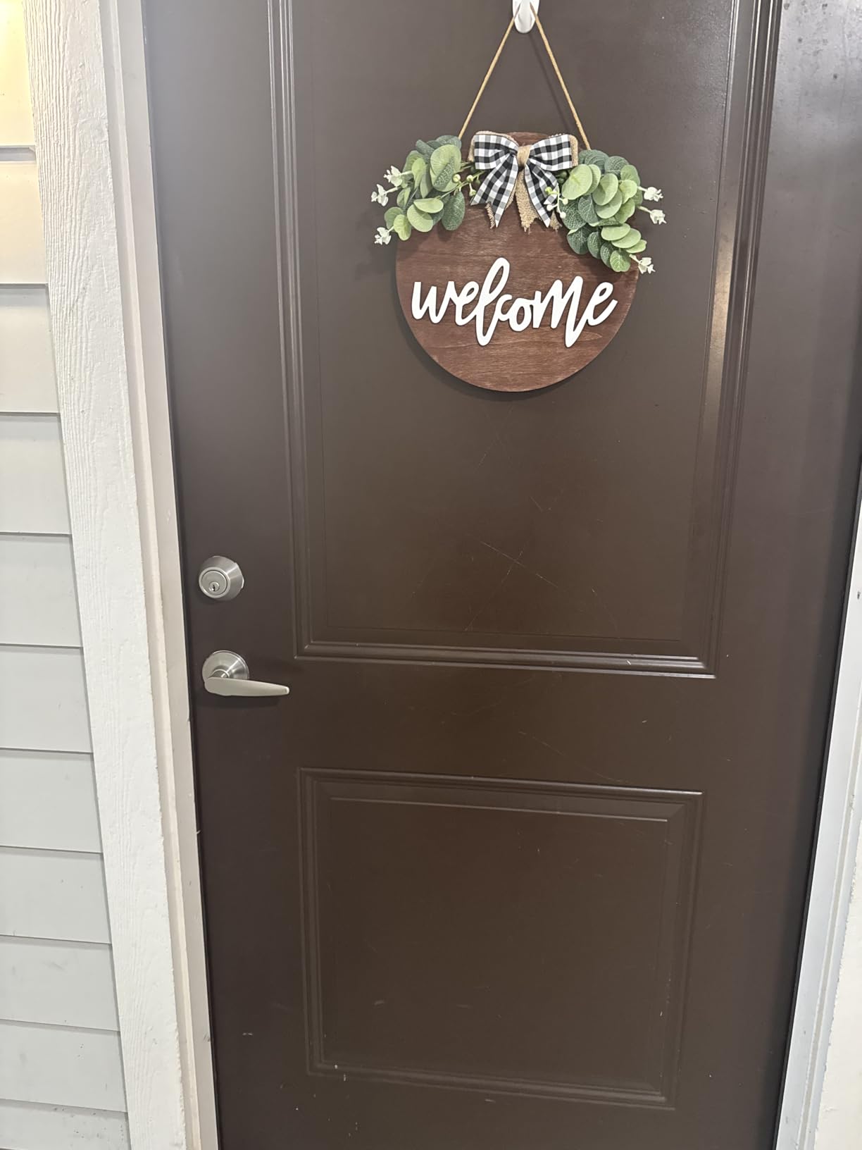 Welcome Sign for Front Door, 12 Inch Round Wood Wreath customer photo 2