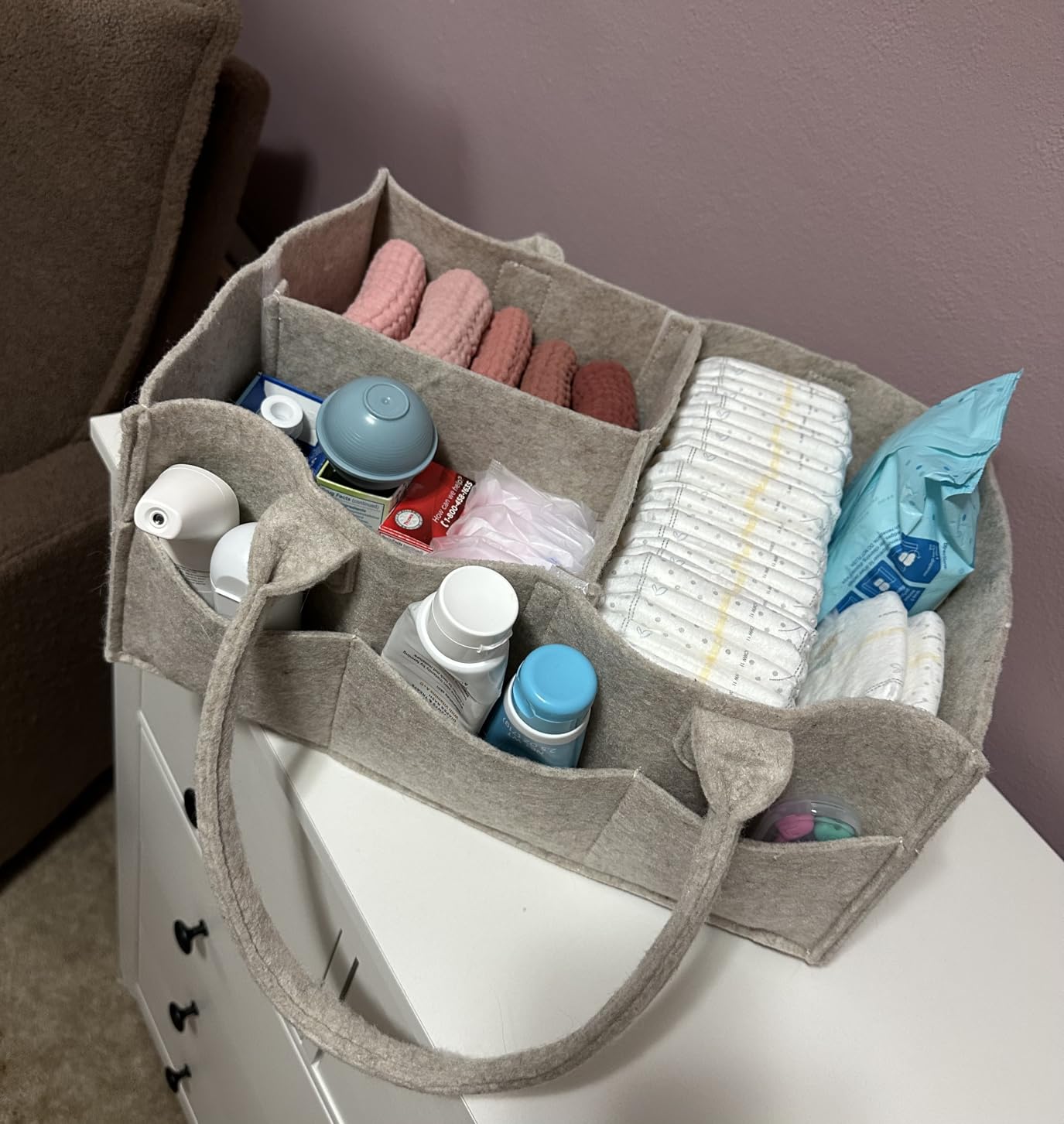 Parker Baby Co. Felt Diaper Caddy Organizer - Regular, Oatmeal customer photo 2