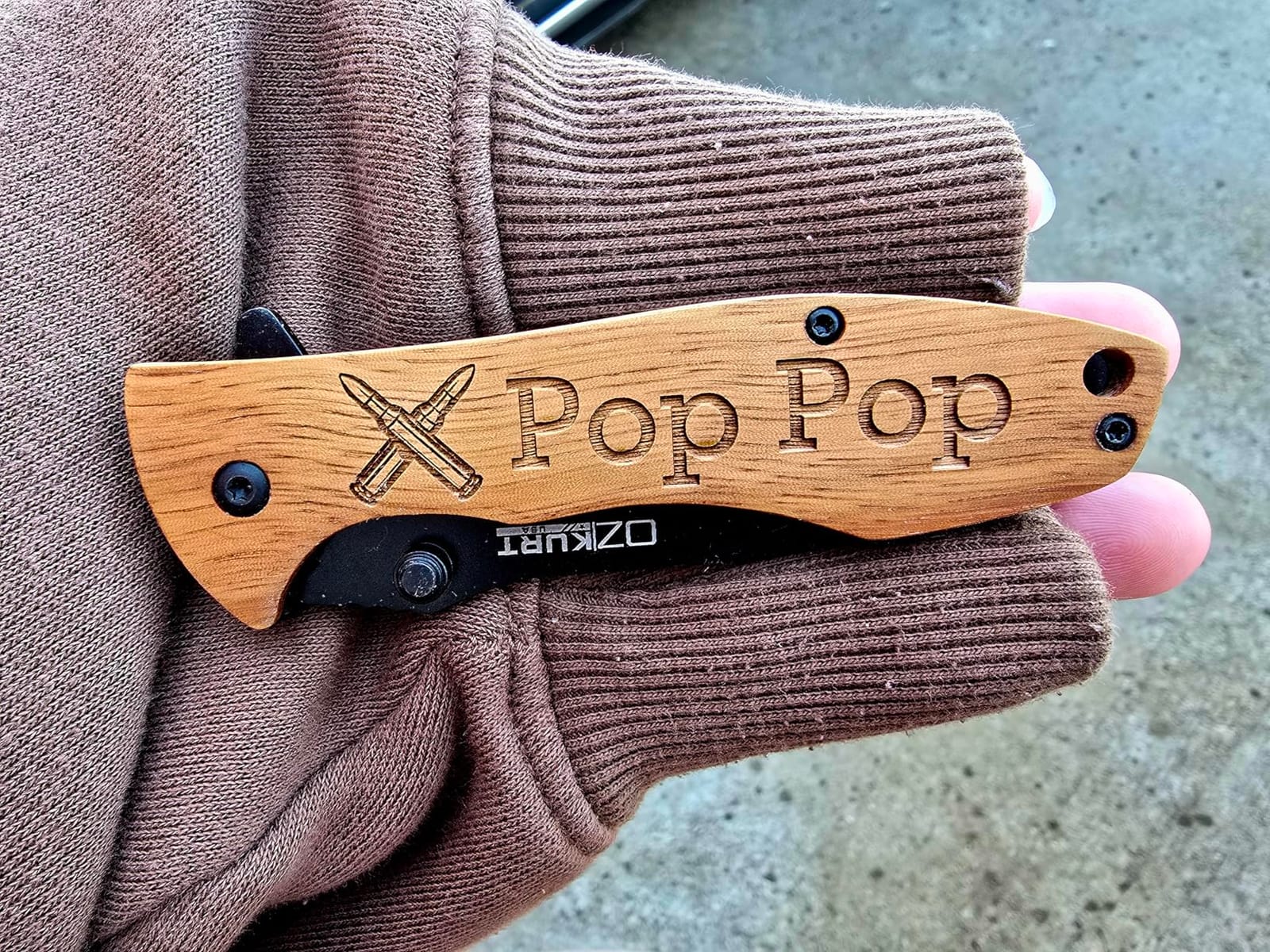 Gifts for Men, Personalized Engraved Oak Wood Pocket Knife - 36 Icons, 20 Stylish Font - Custom Pocket Knives customer photo 1