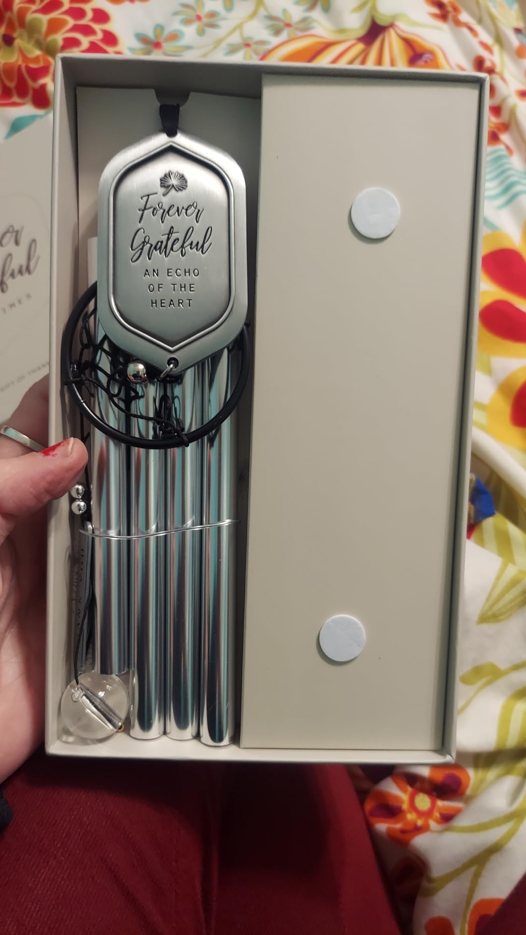Forever Grateful 22-Inch Engraved Wind Chime – Thank You & Appreciation Gift for Retirement, Teacher, Coworker, Mentor, Sympathy & Friend – Silver Metal with Crystal Accent, Gift-Boxed customer photo 1