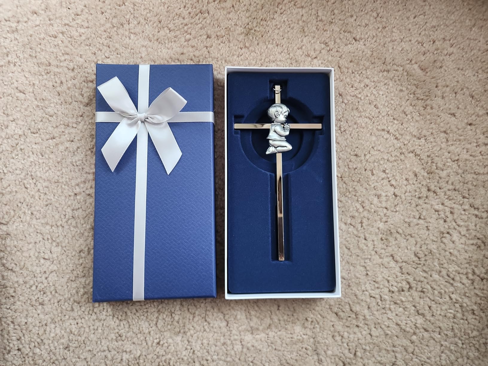 Tryuunion Baby Wall Cross Baptism Gifts for Boys, 7-inch Silver Blessing Boy Baptism Crosses for First Holy Communion Christening and Dedication Baptismal Gifts from Godparents customer photo 1
