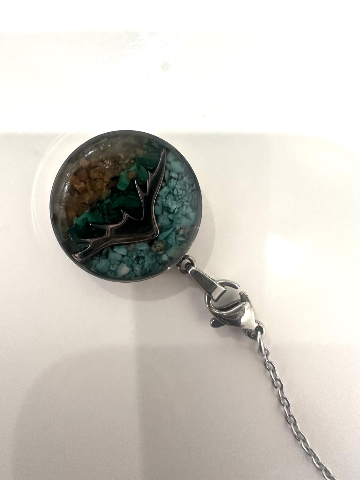 Lauren-Spencer Mountain Necklace for Women, Stainless Steel Pendant Necklace in Turquoise Sodalite Stone Chips, Dainty Nature Necklaces Jewelry Gifts for Skiers, Hikers, Campers, Climbers and Nature Lovers customer photo 2