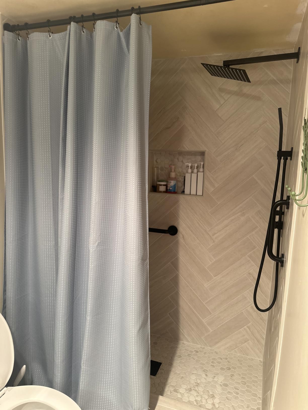 Dynamene Waffle Shower Curtain 256 GSM Heavy Duty Fabric 72x72 Cream/Ivory customer photo 2