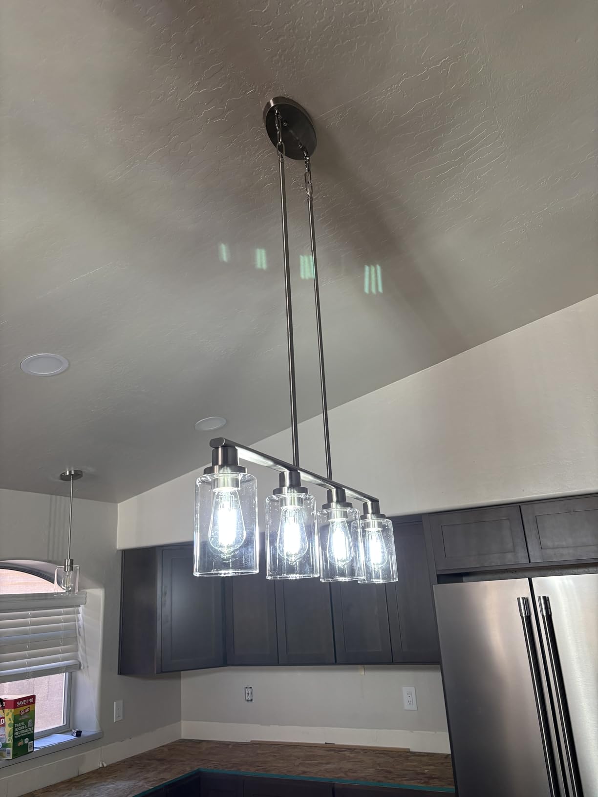 Island Lights for Kitchen, 4-Light Farmhouse Dining Room Light Fixtures Over Table, Matte Black and Gold Linear Chandeliers for Dining Room，Industrial Pendant Lighting with Clear Glass Shade customer photo 2